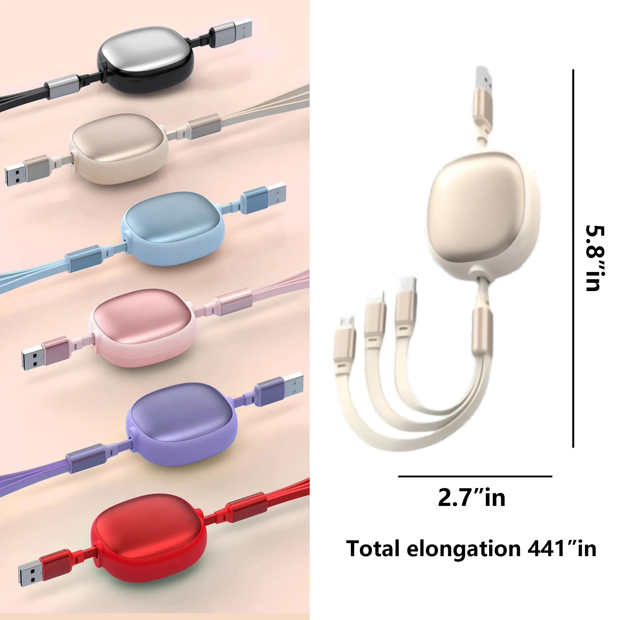 100W Retractable 3-in-1 USB C Charging Cable 1