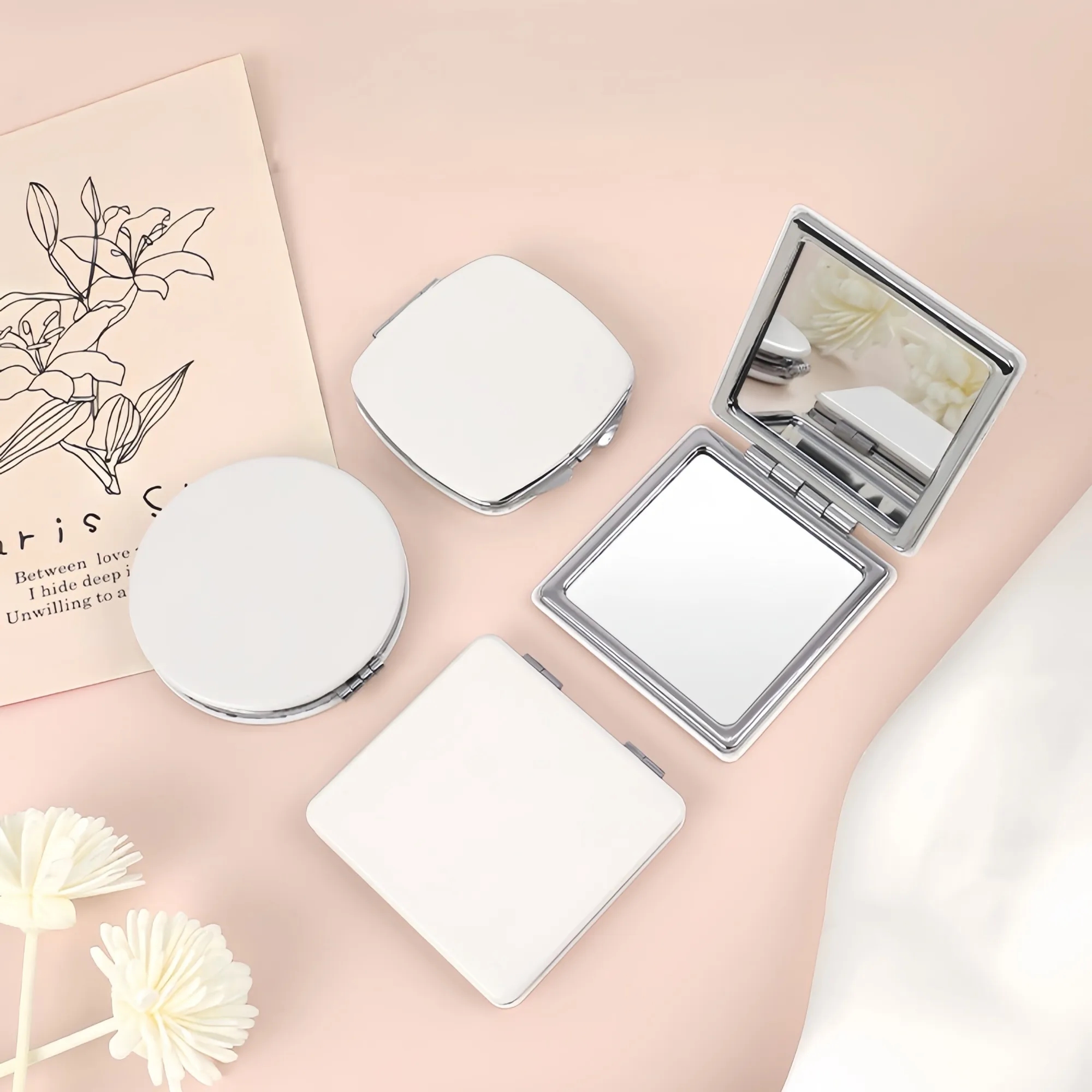 Square Shaped PU Folding Travel Makeup Compact Mirror 4