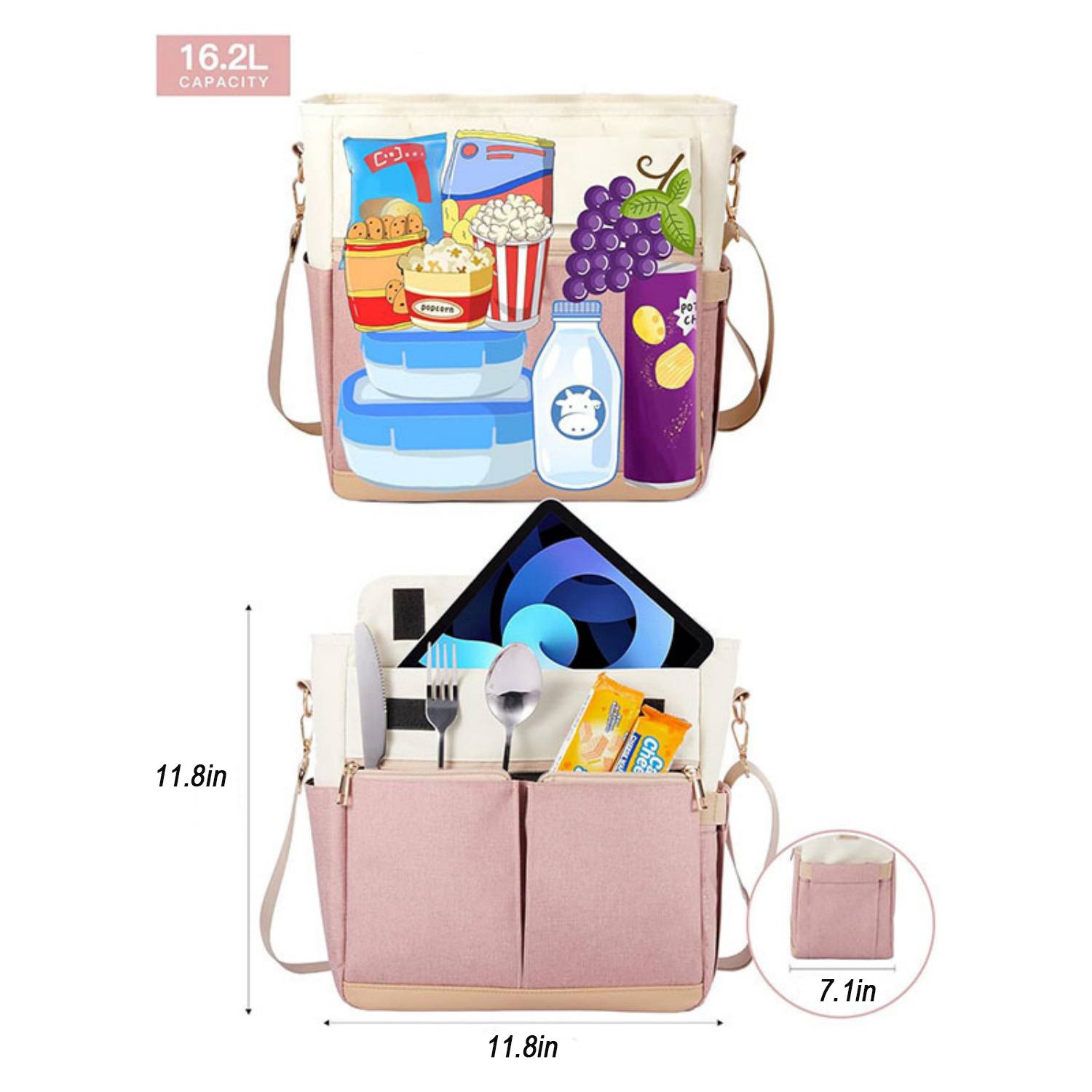 16.2L Women's Oxford Lunch Cooler Tote Bag w/Shoulder Strap 4