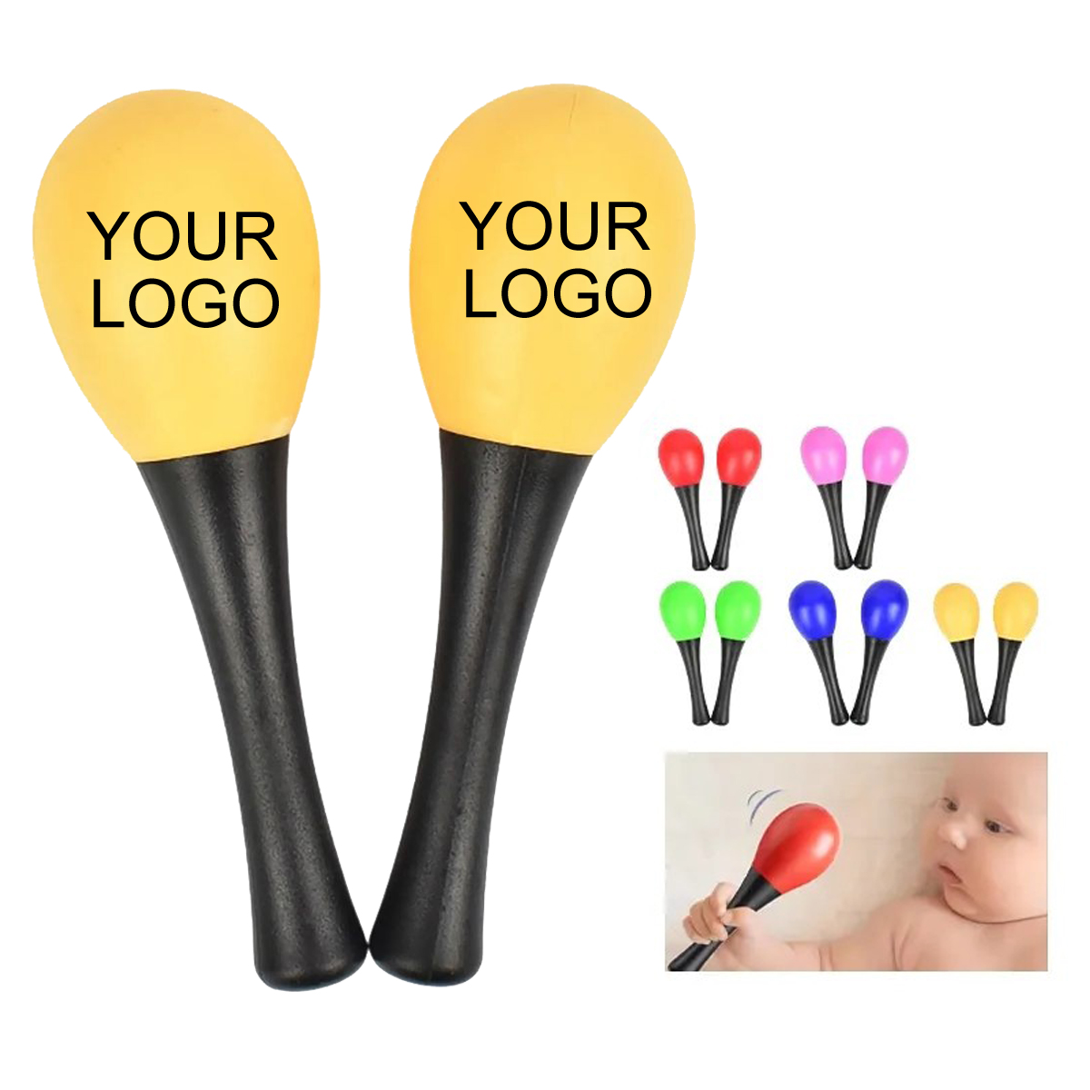 1.5" x 4.93" Plastic Maraca with Black Handle, Customizable for Branding 2