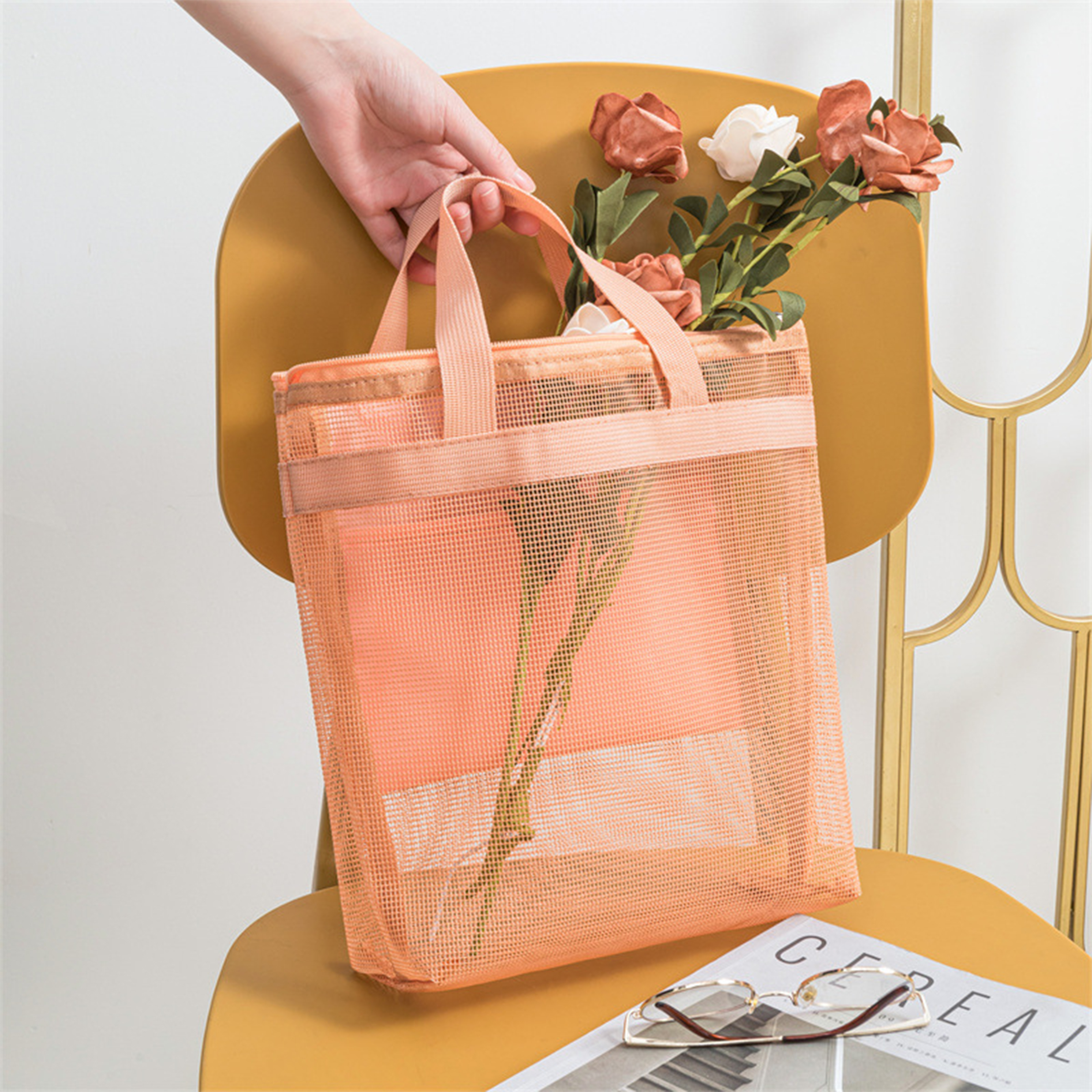 Oxford Portable Grid Beach Tote Bag, custom tote bag with logo imprint 6