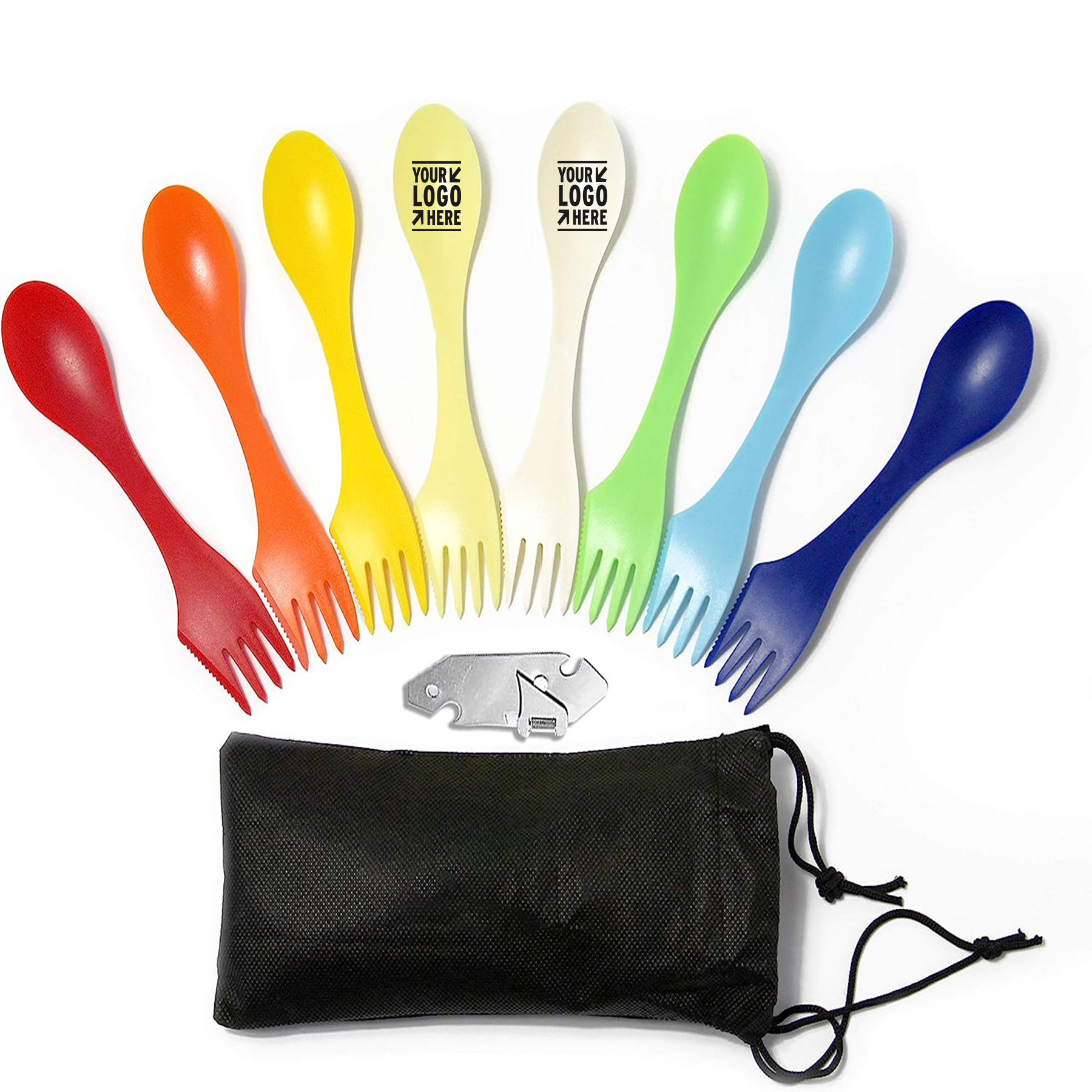 Camping Set 8 Colorful Durable BPA Free Spork Spoon Fork Knife Combo Utensils Flatware Mess Kit 2