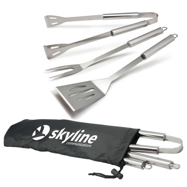 3 pc Stainless Steel BBQ Tool Set 1