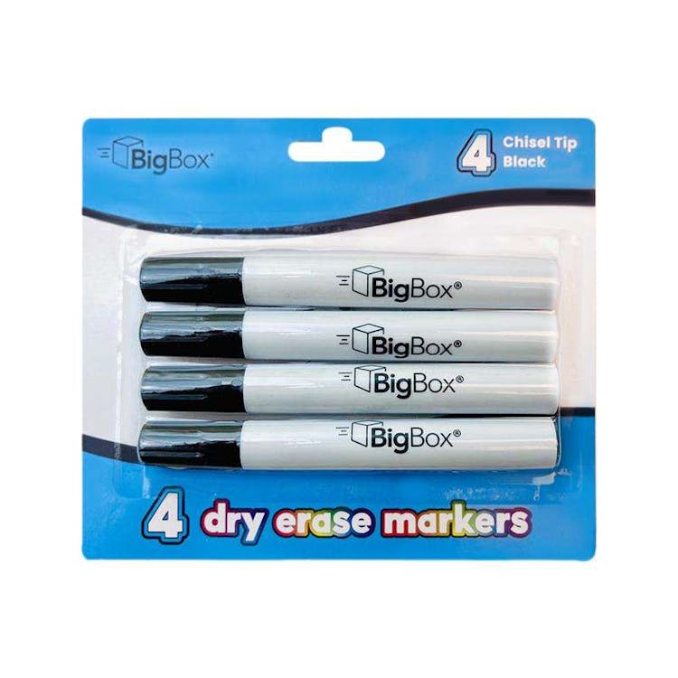 BigBox Dry Erase Markers - 4 Pack Black Chisel Tip 1