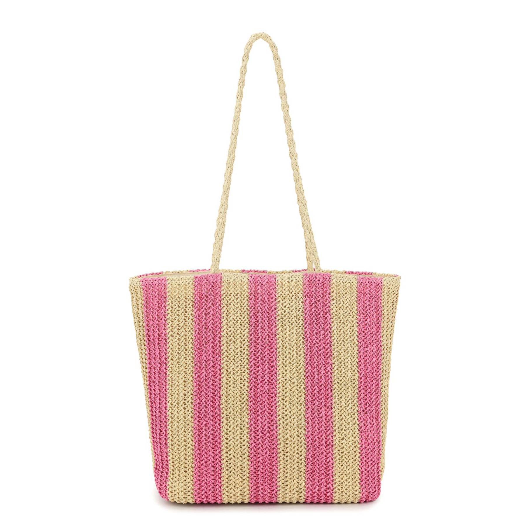 Women Beach Straw Striped Tote Bag 5