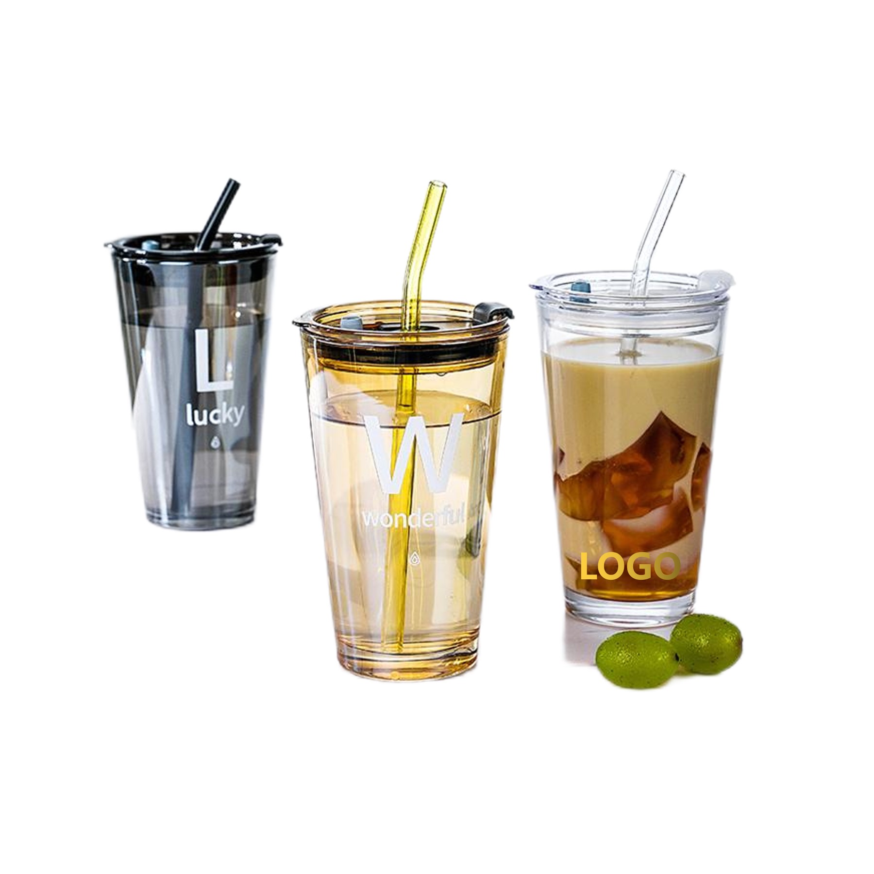 15 oz. Glass Straw Cup with Lid (direct import) 2
