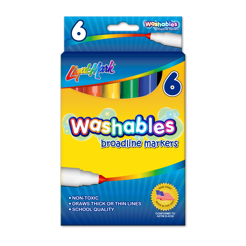 6pk Washable Broadline Markers- Assorted Colors - USA Union Made