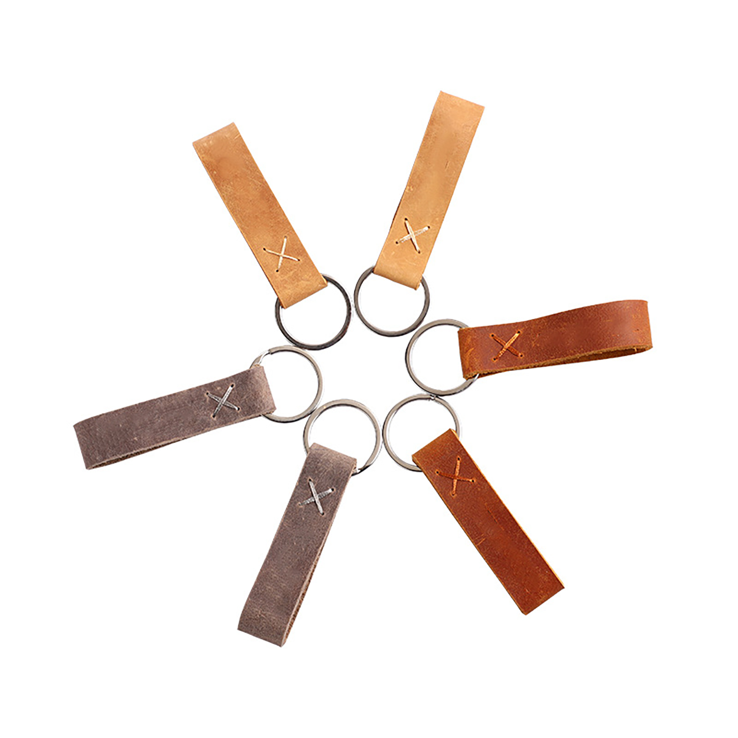 Custom Hand-Stitched Crazy Horse Leather Key Chain 4