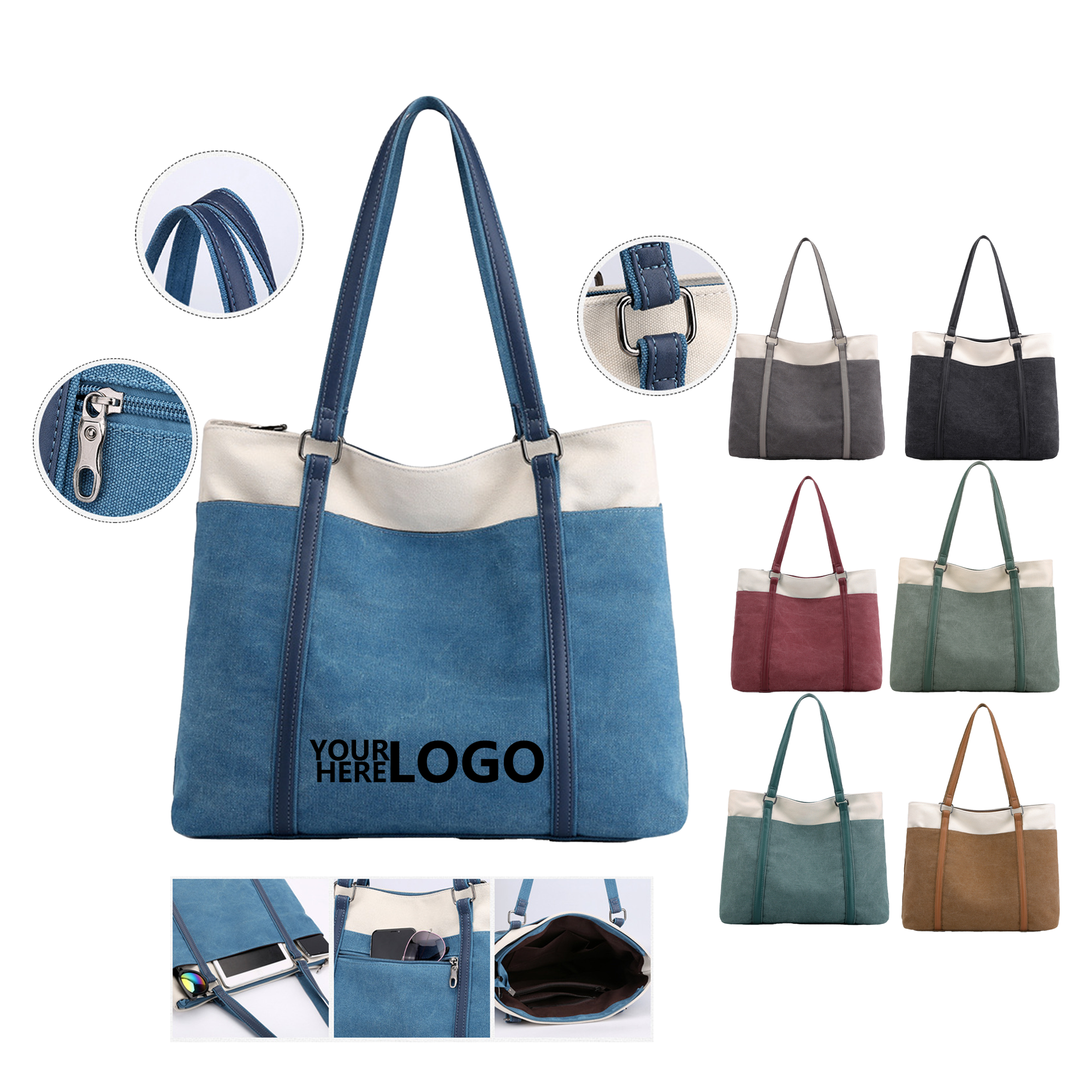 16oz Canvas Clash-Color Single-Shoulder Satchel 3