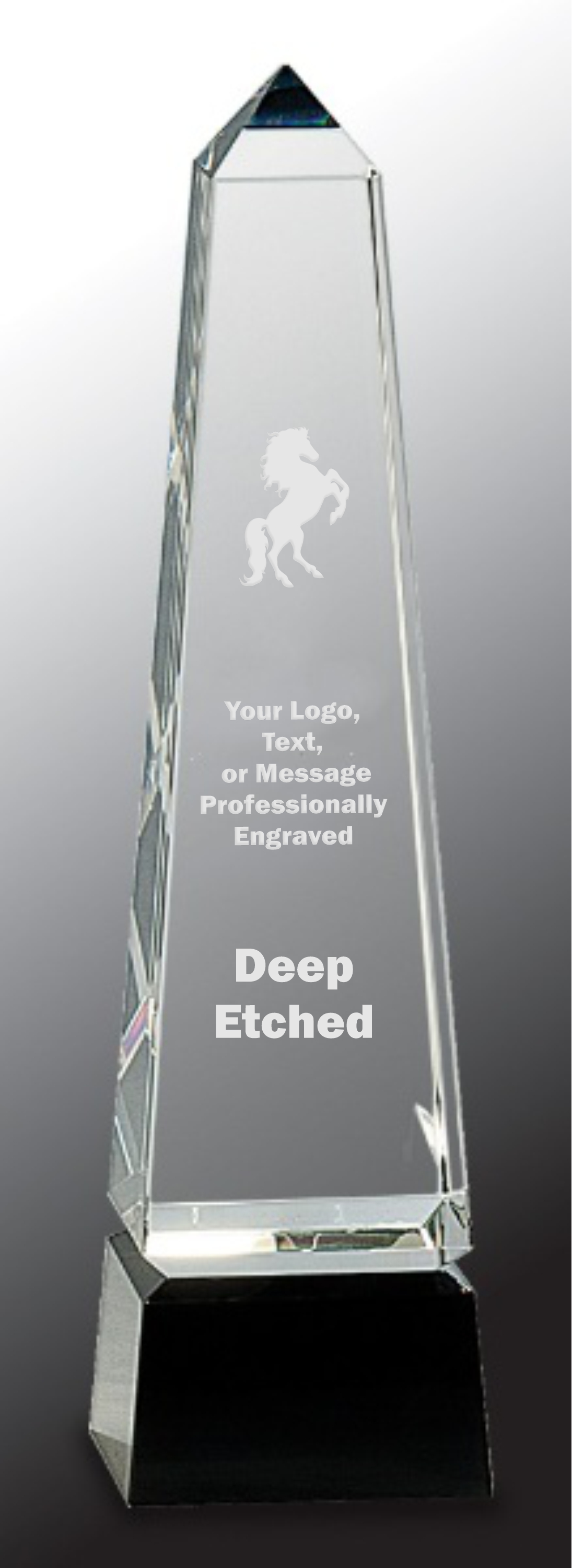 10" Obelisk Crystal on Black Pedestal Base Crystal Award