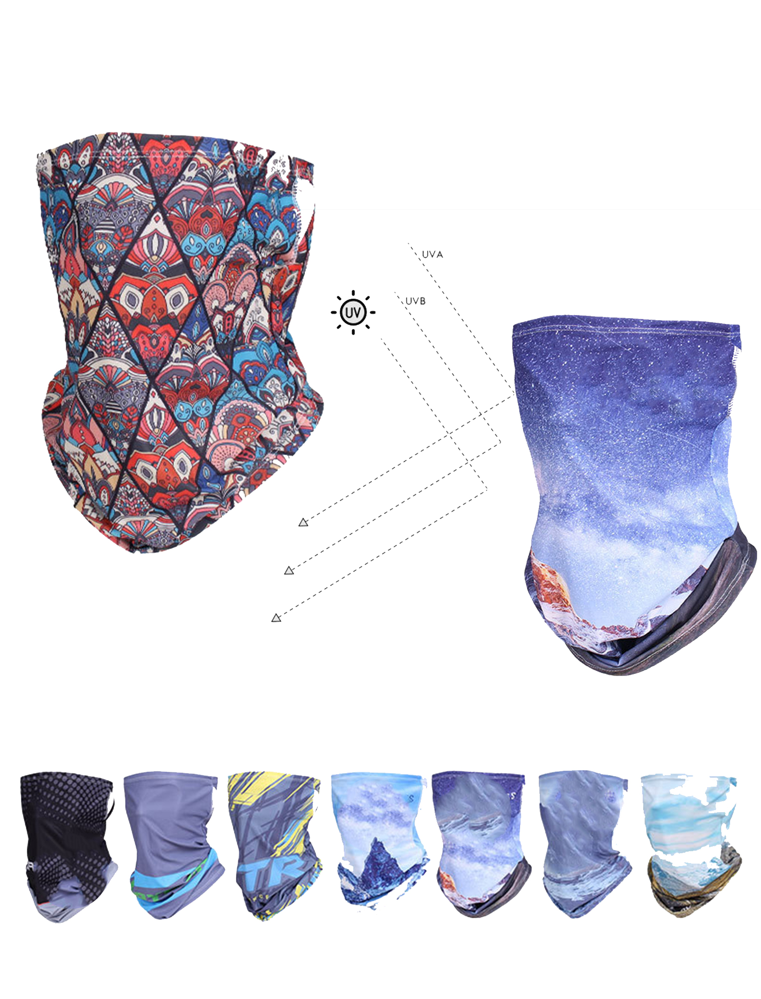 Reusable Head Wrap Face Scarf Mask Bandana Tube Full Color 3