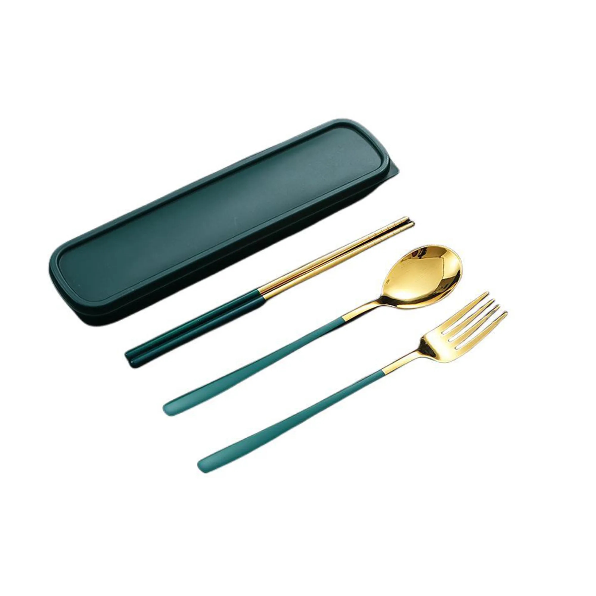 Portable Tableware Travel Boxed Golden Three-piece Sets 3