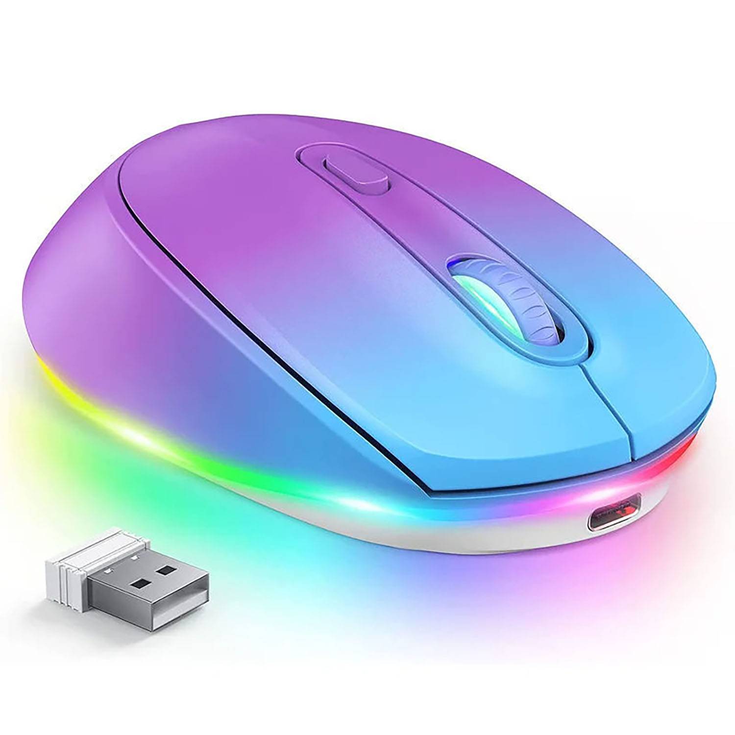 Rechargeable Colorful LED Lights Wireless Silent Mouse 16