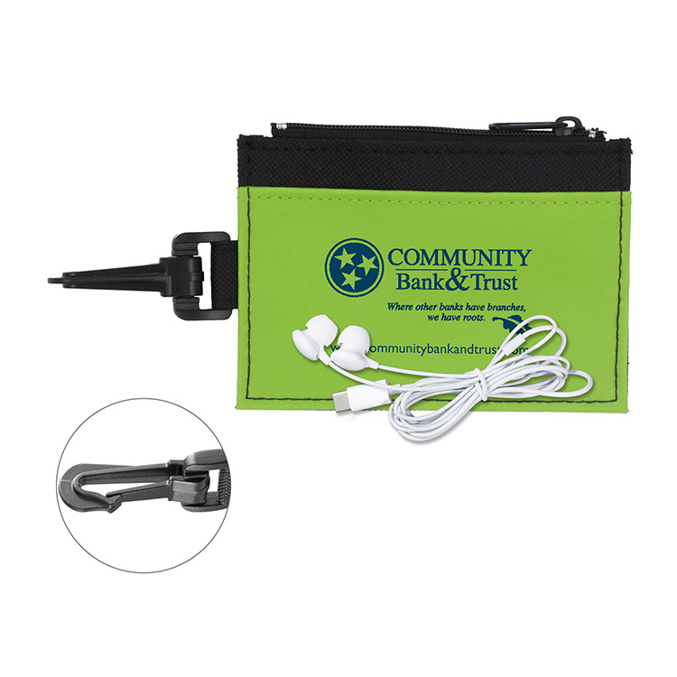 Mobile Tech Earbud Kit in Travel ID Wallet Components inserted into Zipper Pouch ID Wallet 4