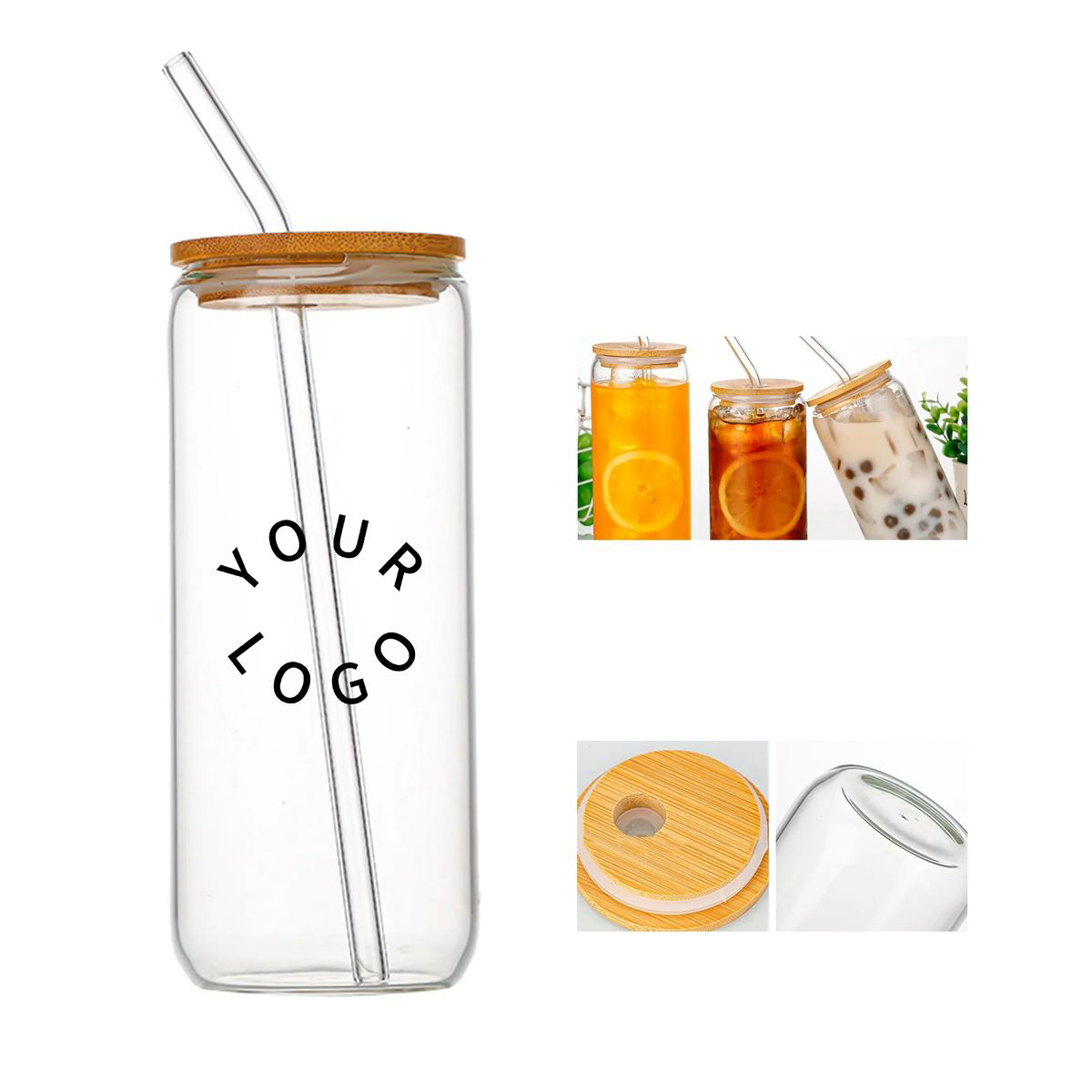 Durable 16oz Glass Tumbler with Bamboo Lid and Straw 1
