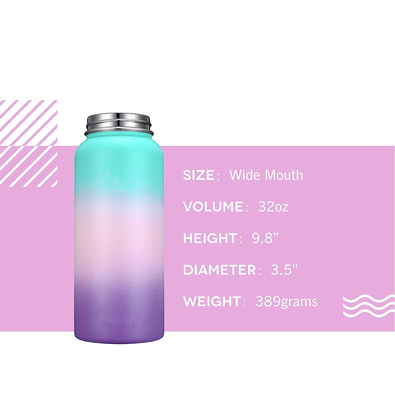 Insulated Water Bottle with New Wide Handle Straw Lid, Wide Mouth Vacuum Insulated 18/8 Stainle 3