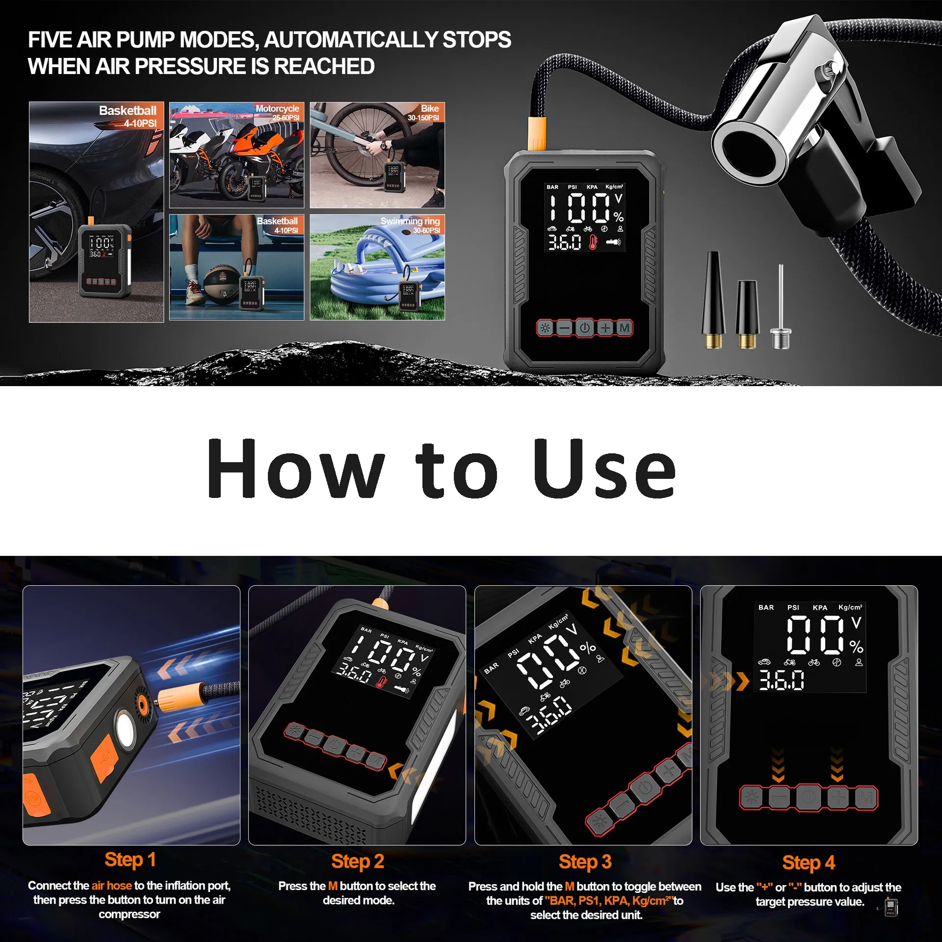 4-in-1 Smart Air Pump and Car Battery Jump Starter 4