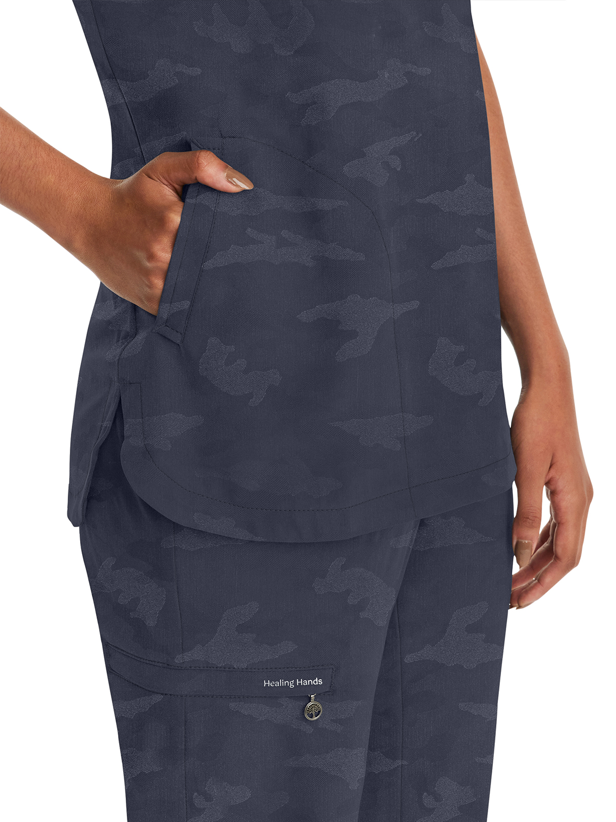 Healing Hands - HH PL Jacquard - Women's 2-Pocket Joy Camo V-Neck Top 17