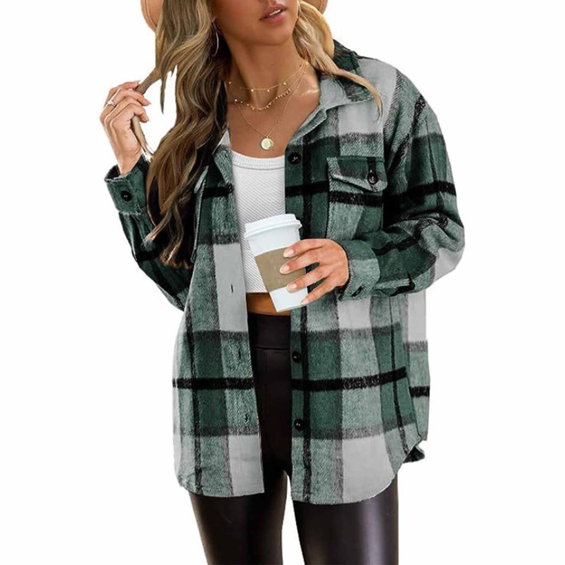 Womens Casual Plaid Shacket 5