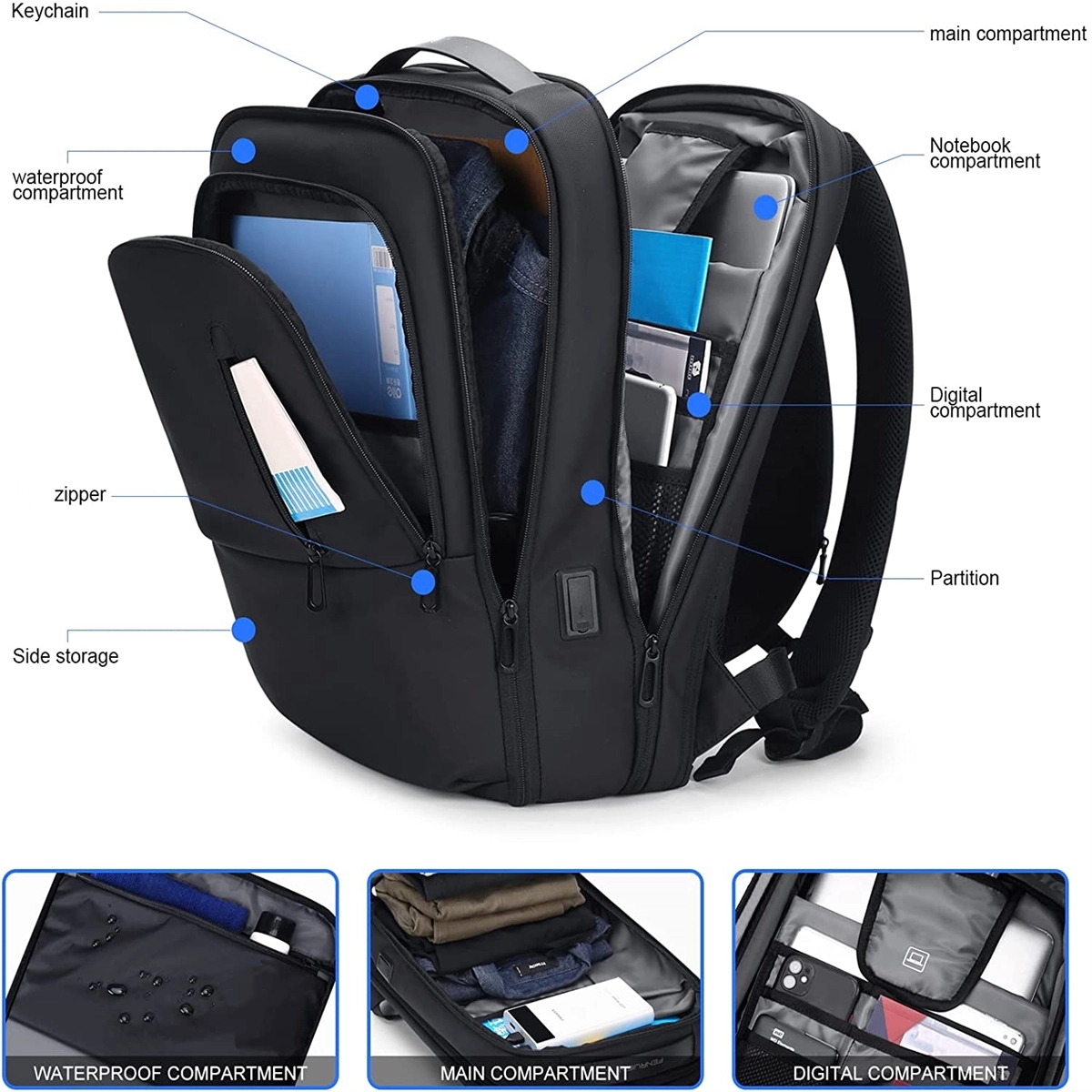 Slim Laptop Backpack For Men Expandable 15.6 Inch 3