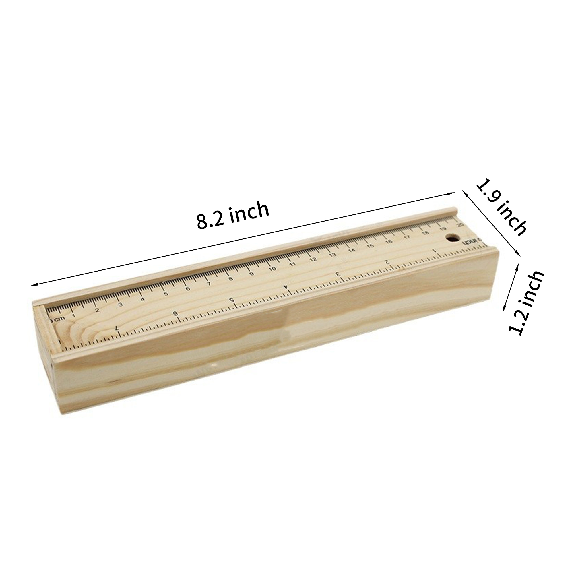 Wooden Ruler Box With Twelve Colored Pencils And Sharpener 3