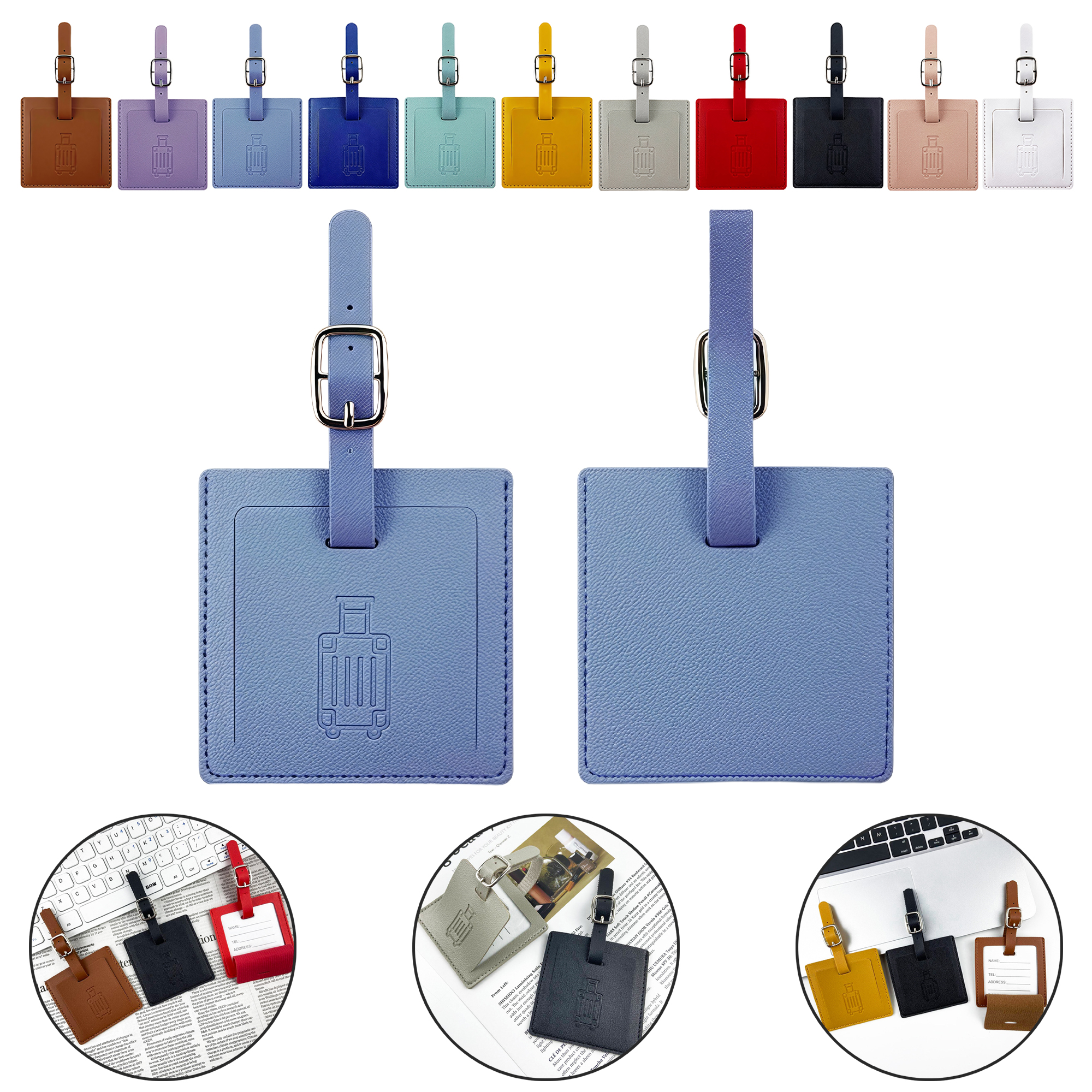 Square Luggage Tag PU Leather with Signature Paper 9