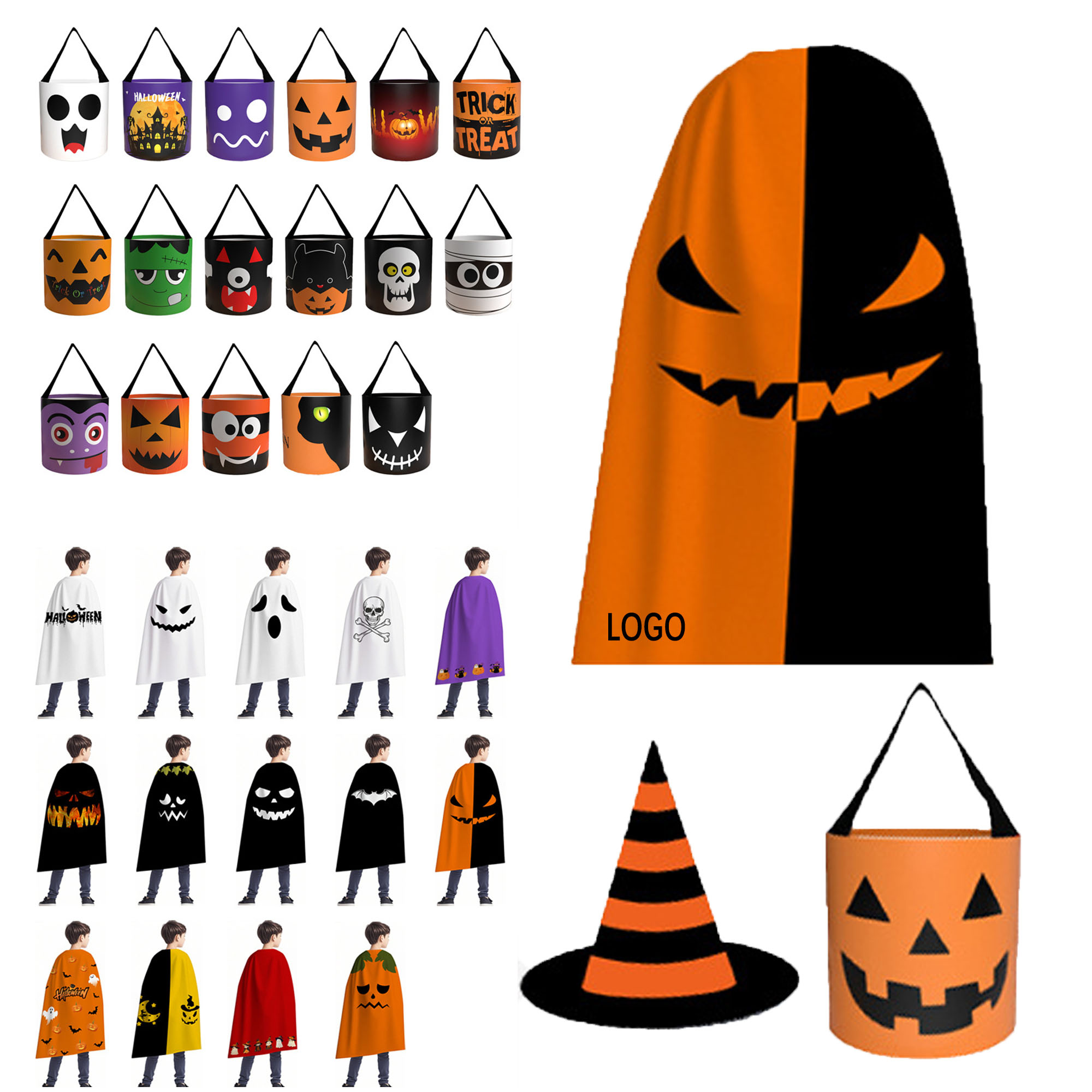 Halloween Costume Set For Kids Cloak Witch Hat Treat Bag 3