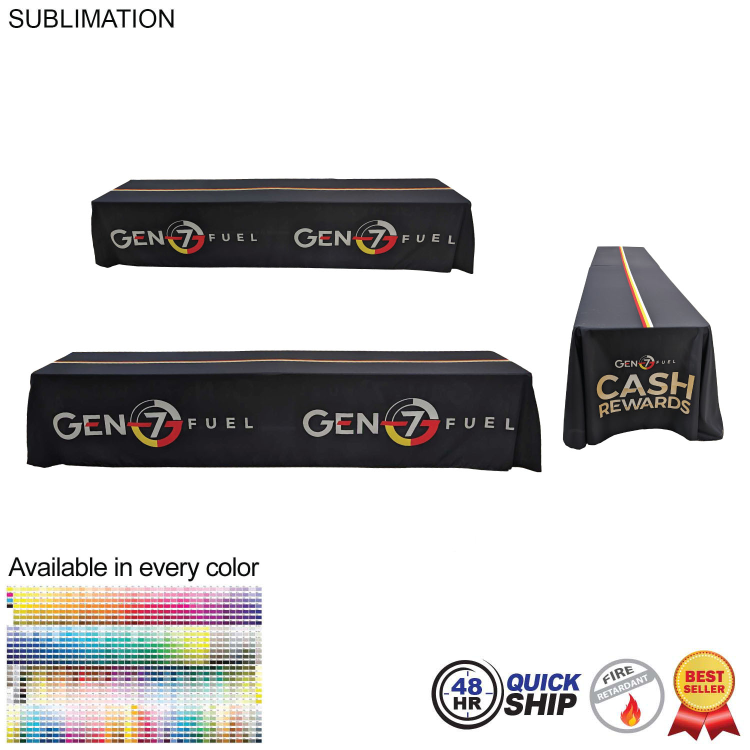 48 Hr Quick Ship - Sublimated Table Cloth for 12' table (or 2 x 6' tables combined), Closed Back 4