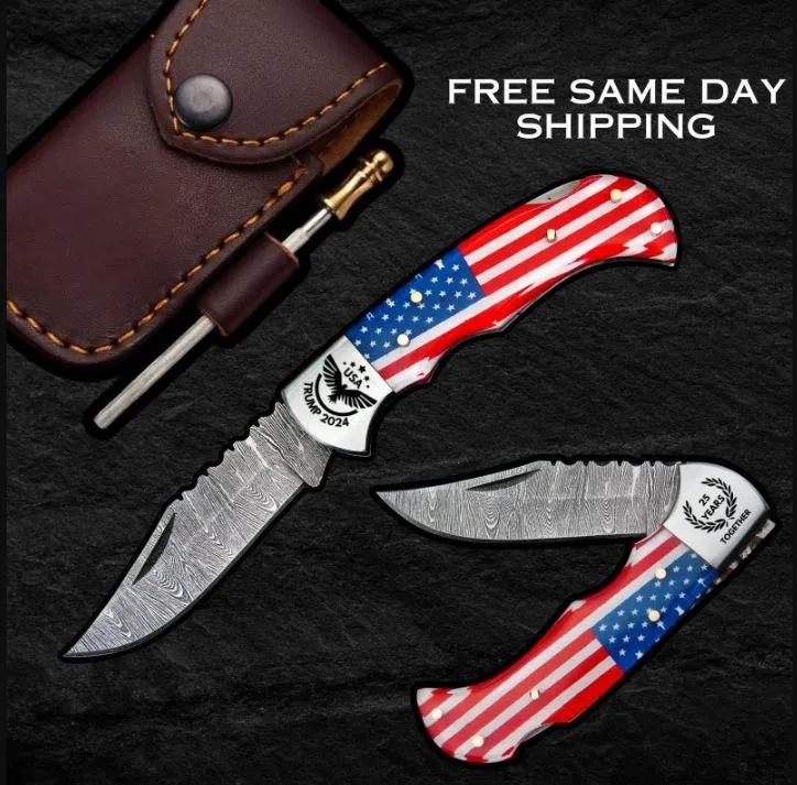Custom Handmade Damascus Pocket Knife 4