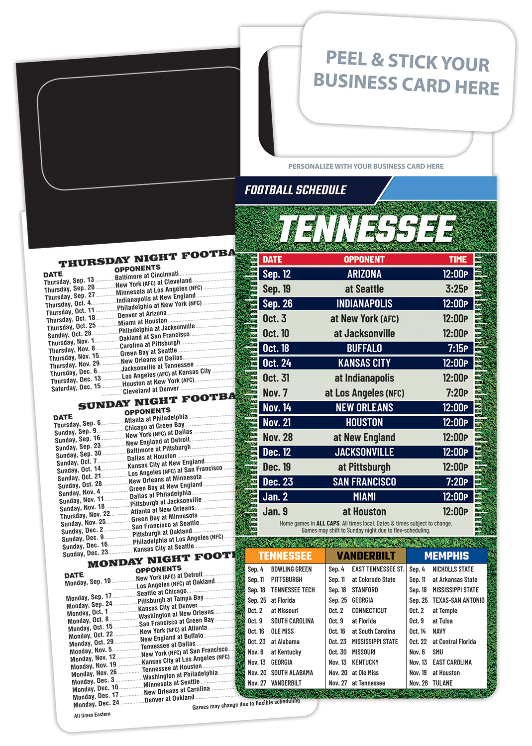 Pro Football Schedule Magnet - Peel and Stick Business Card (3.5x9) 1