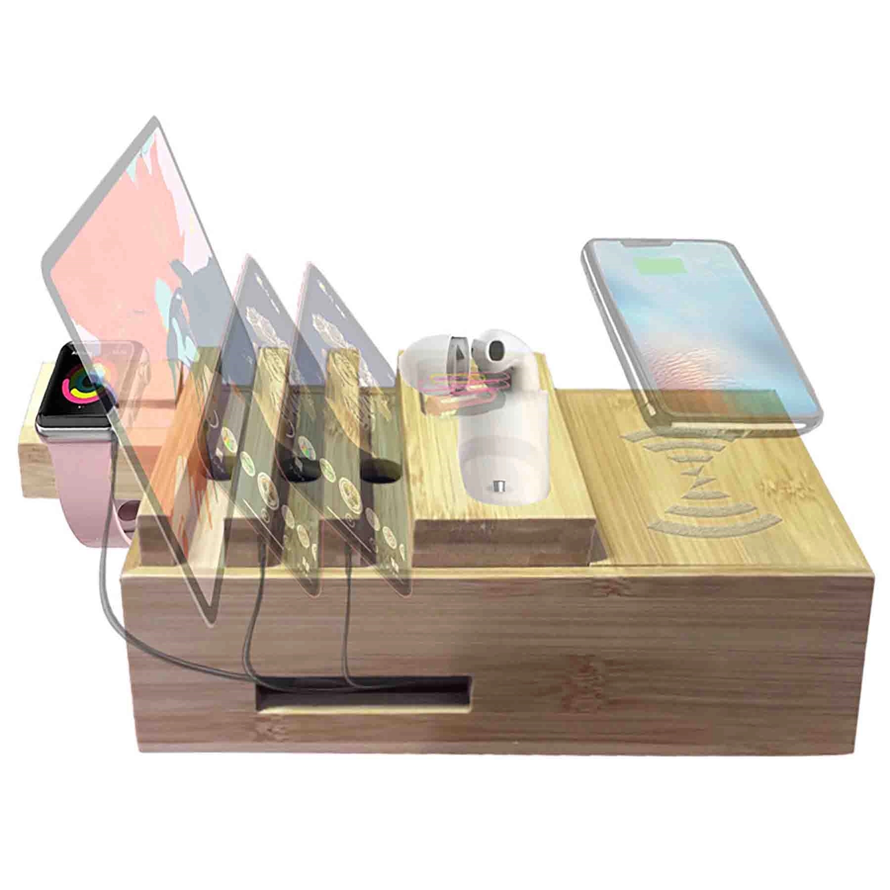 Bamboo Docking Charging Station Organizer For 5 Devices 6
