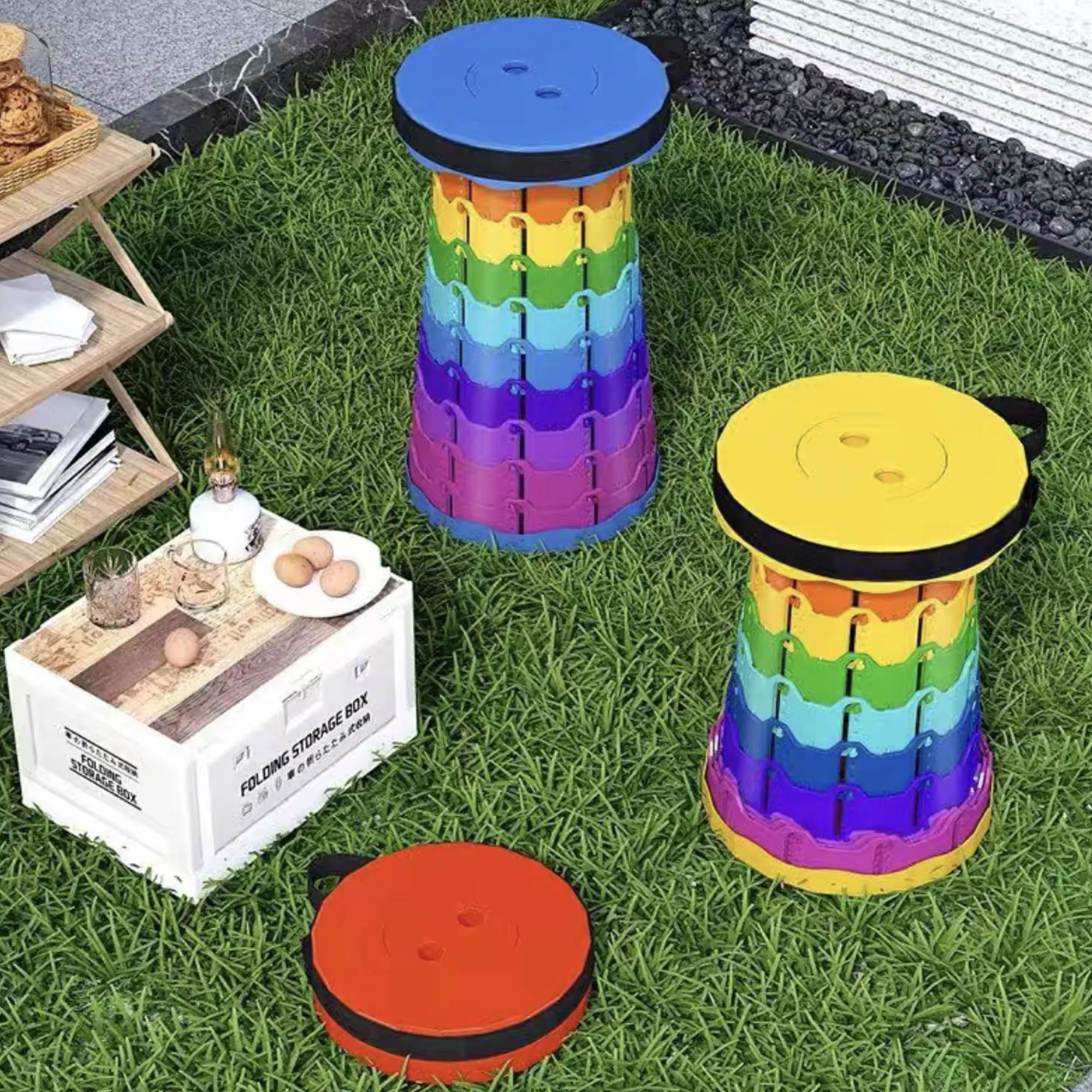 Portable Rainbow Telescopic Folding Stool For Outdoor 8