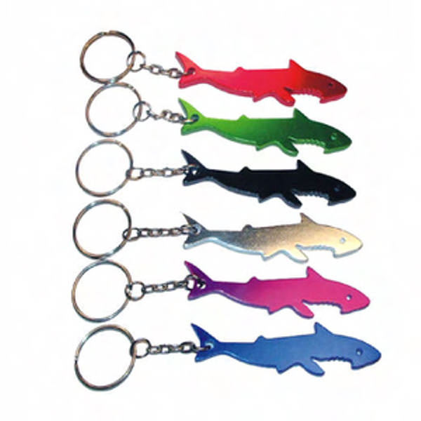 Shark shape bottle opener with key chain. 1
