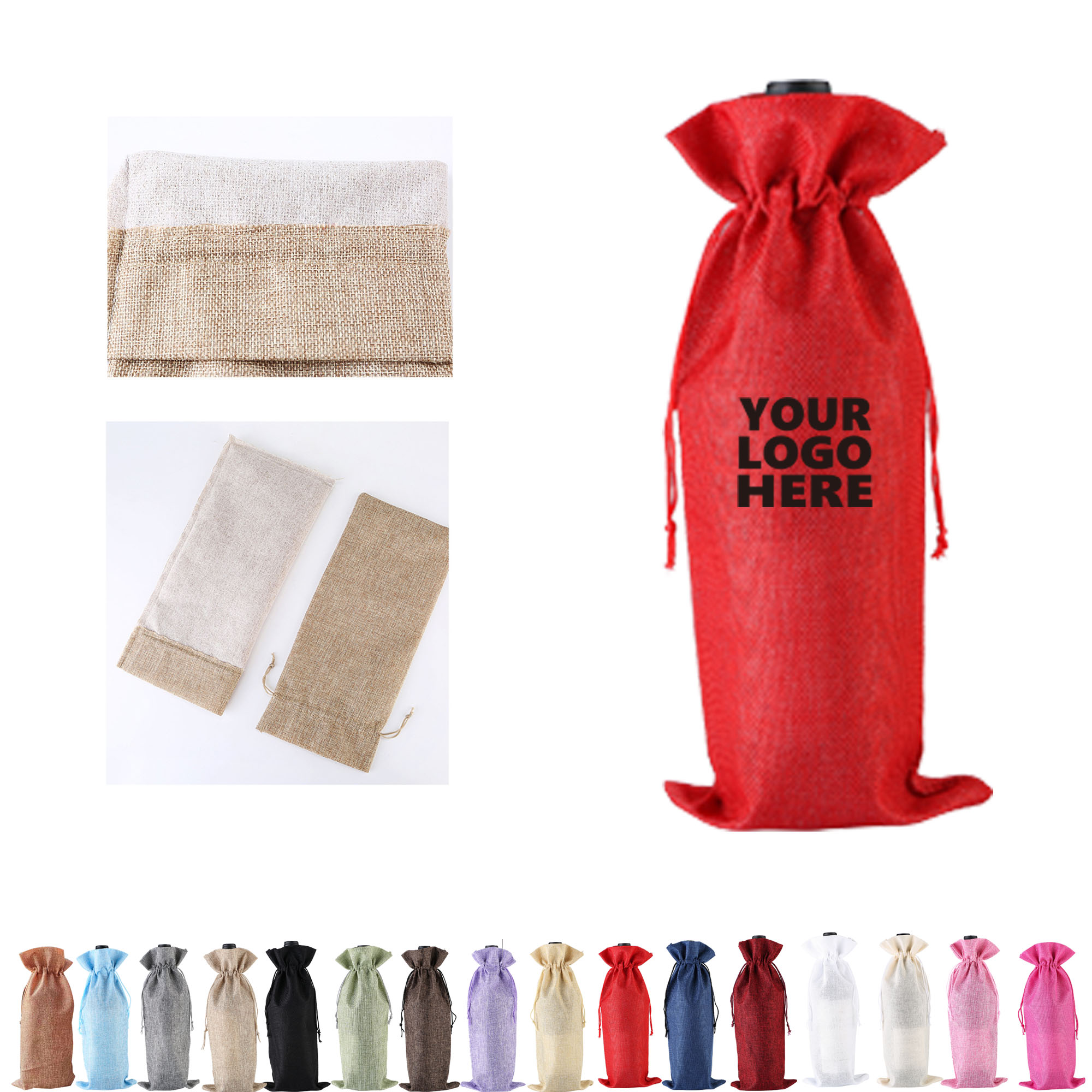 MOQ50 Faux Linen Wine Bottle Bag Customized Logo 2