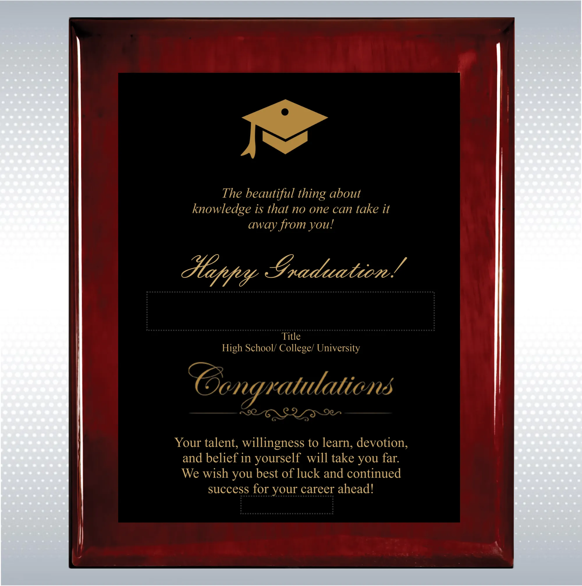 Rosewood Piano Graduation Gift Plaque 5