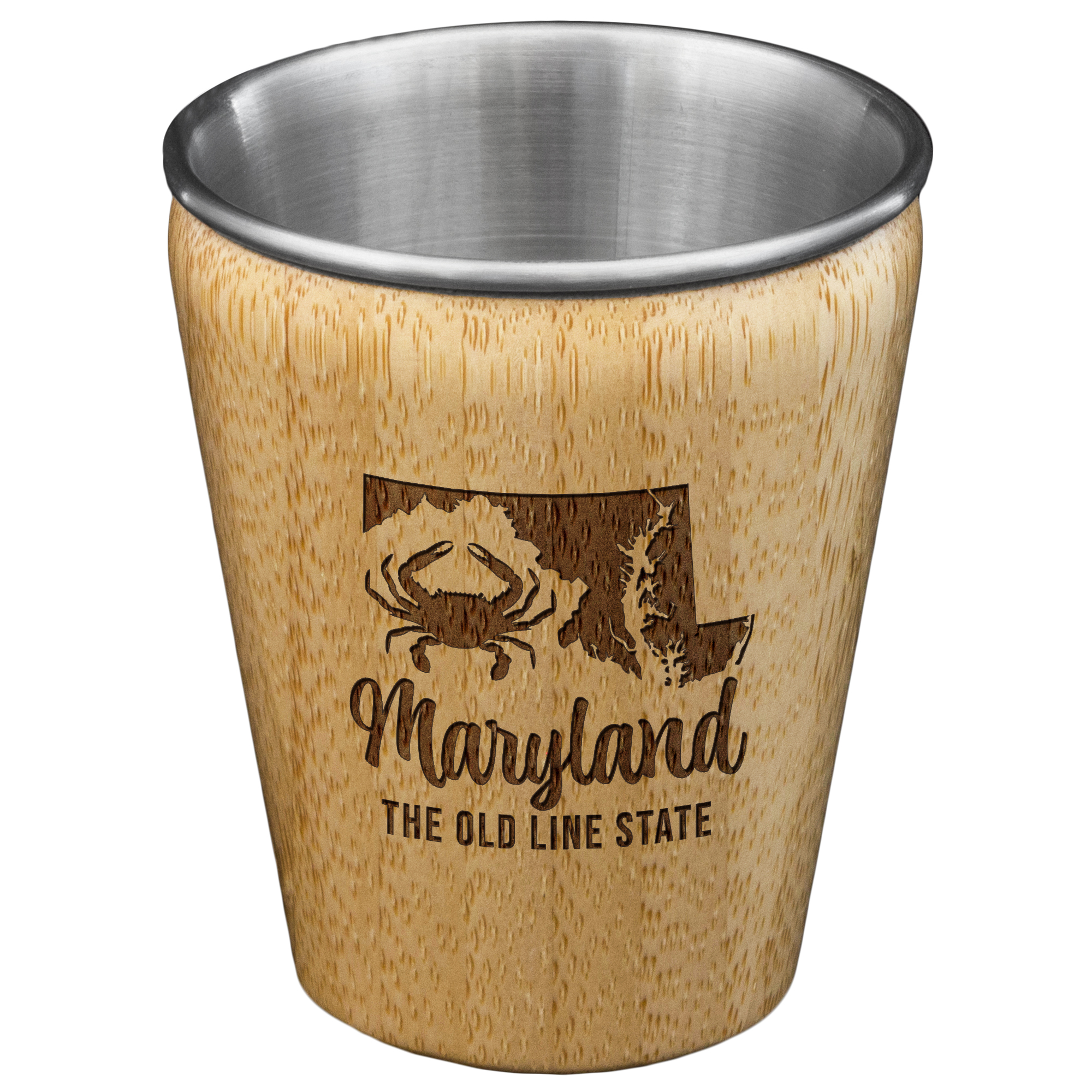 Maryland State Bamboo and Stainless Steel Shot Glass