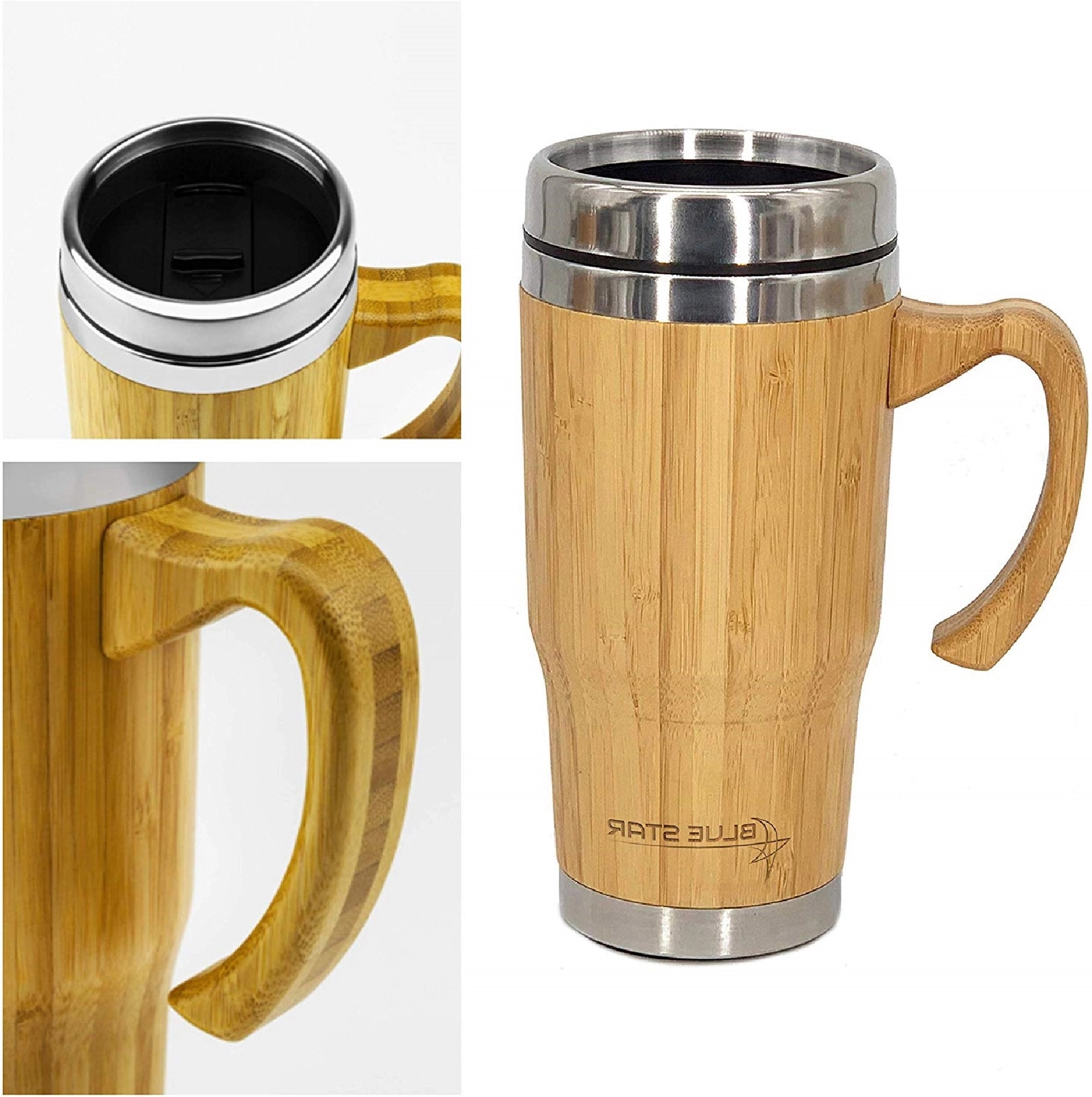 15 OZ Stainless Steel Bamboo Tumbler with Handle 11