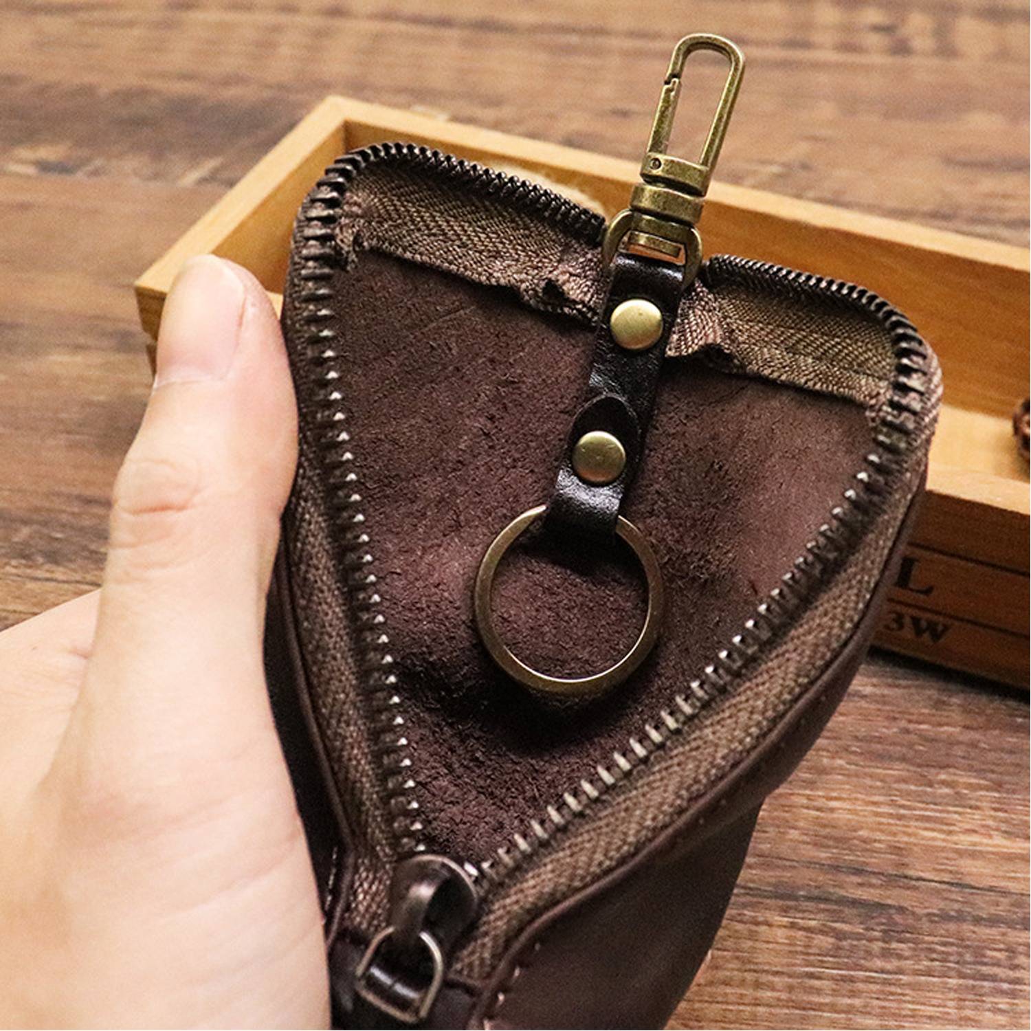 First Layer Cowhide Plant Tanned Leather Vintage Key Bag 4
