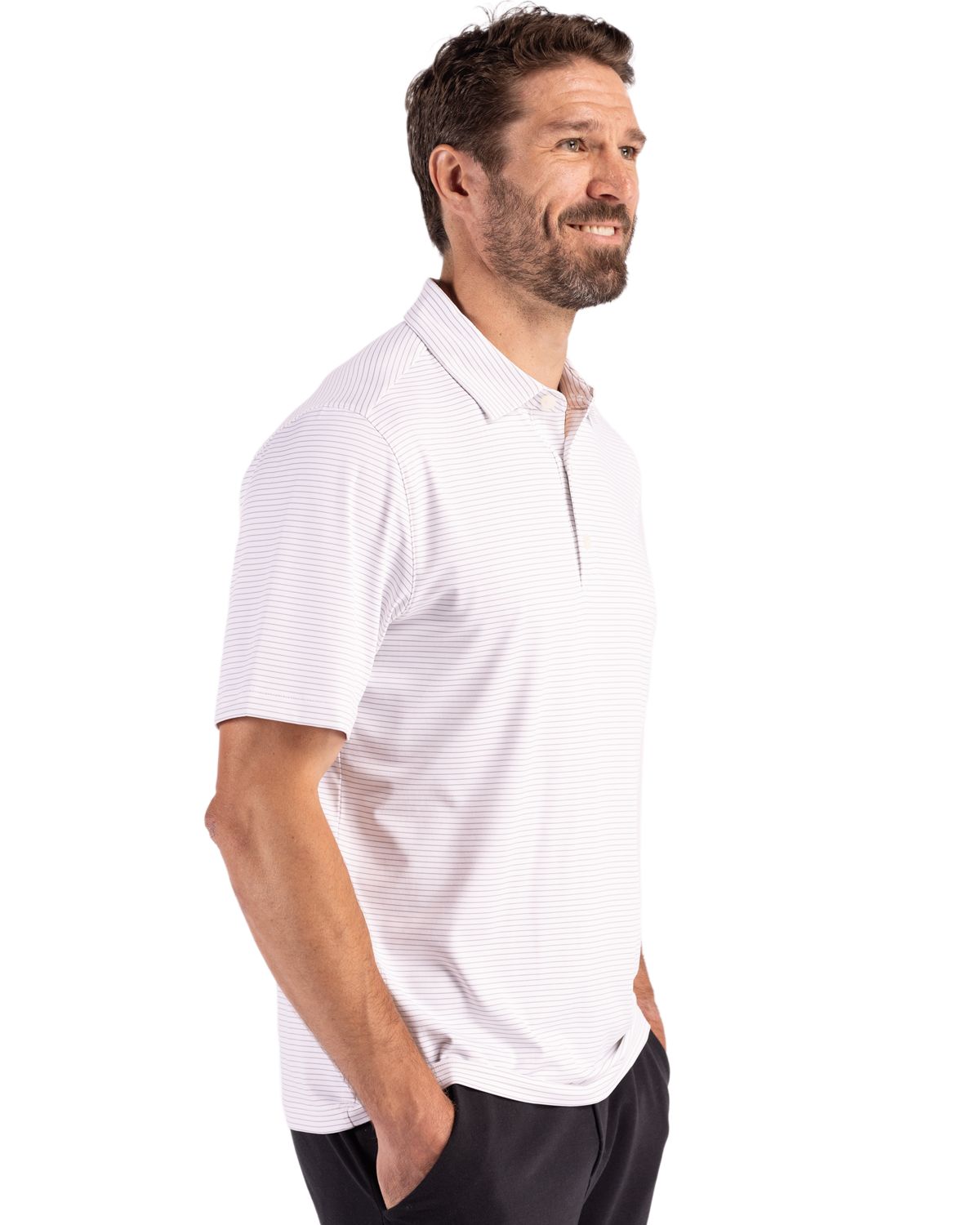 Cutter & Buck Forge Recycled Fine Line Stripe Four-Way Stretch Mens Polo 55