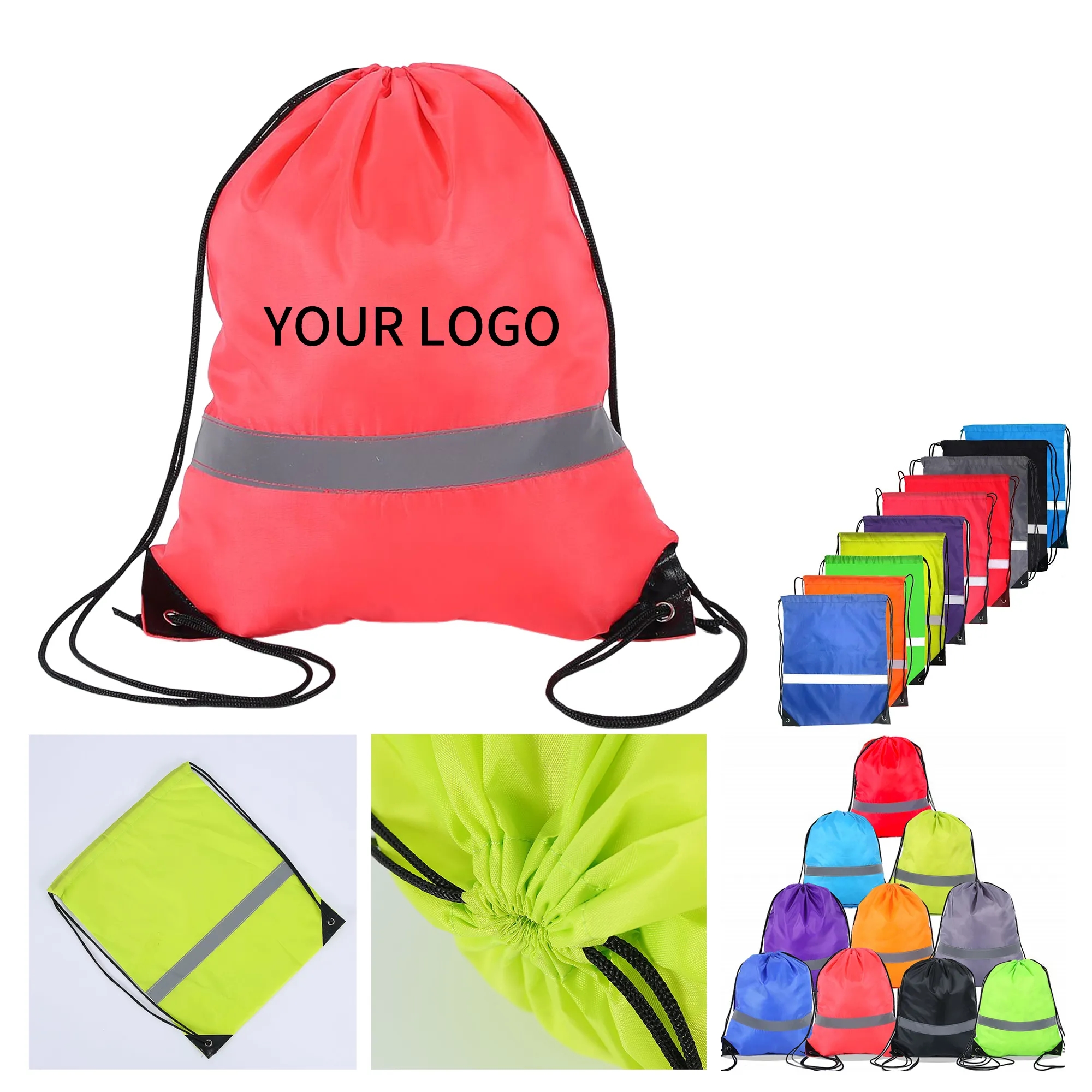 Reflective Drawstring Backpack Bag 10