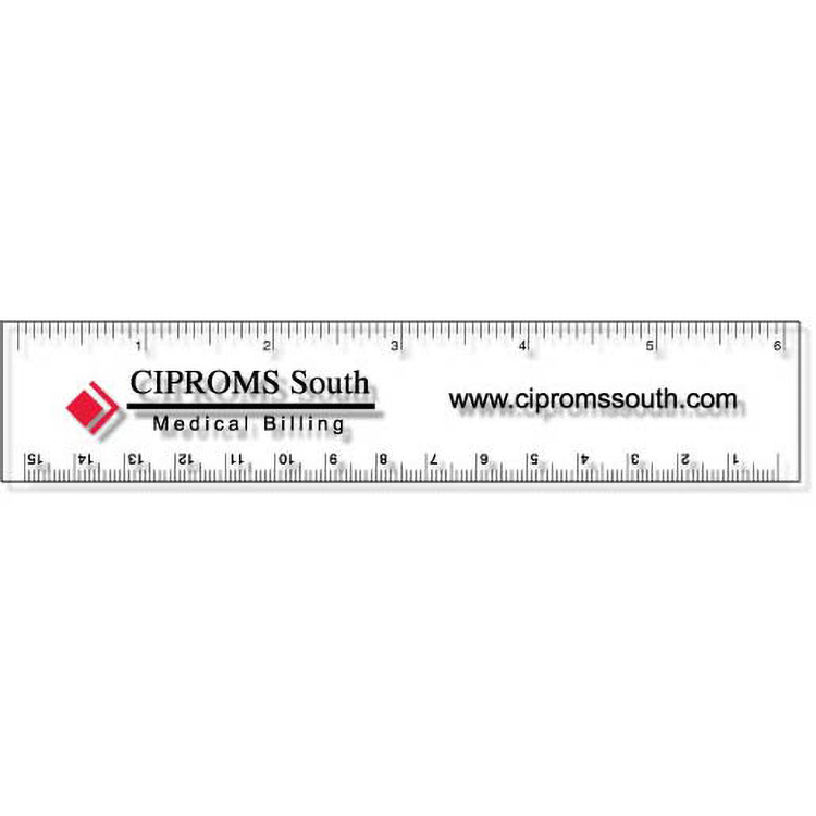 .020 Clear Plastic Rulers 1.25"x6.25" Rectangle / Square Corner, Spot Colour