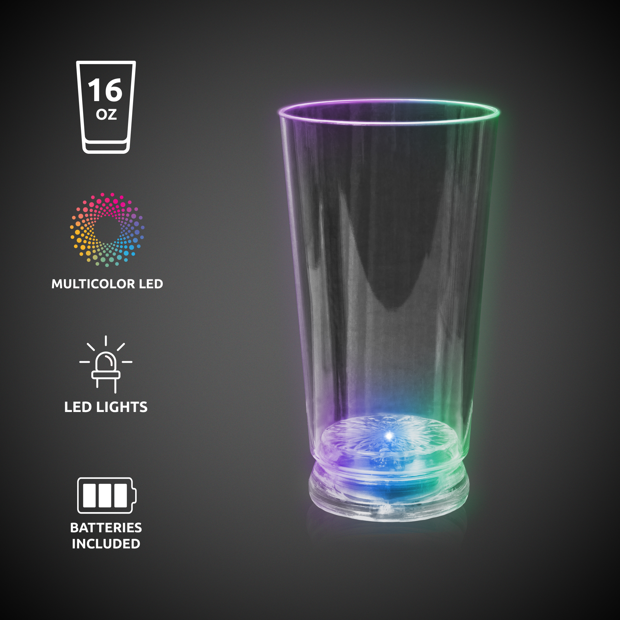 Red Green & Blue 16 oz. Light Up LED Pint Glass 9
