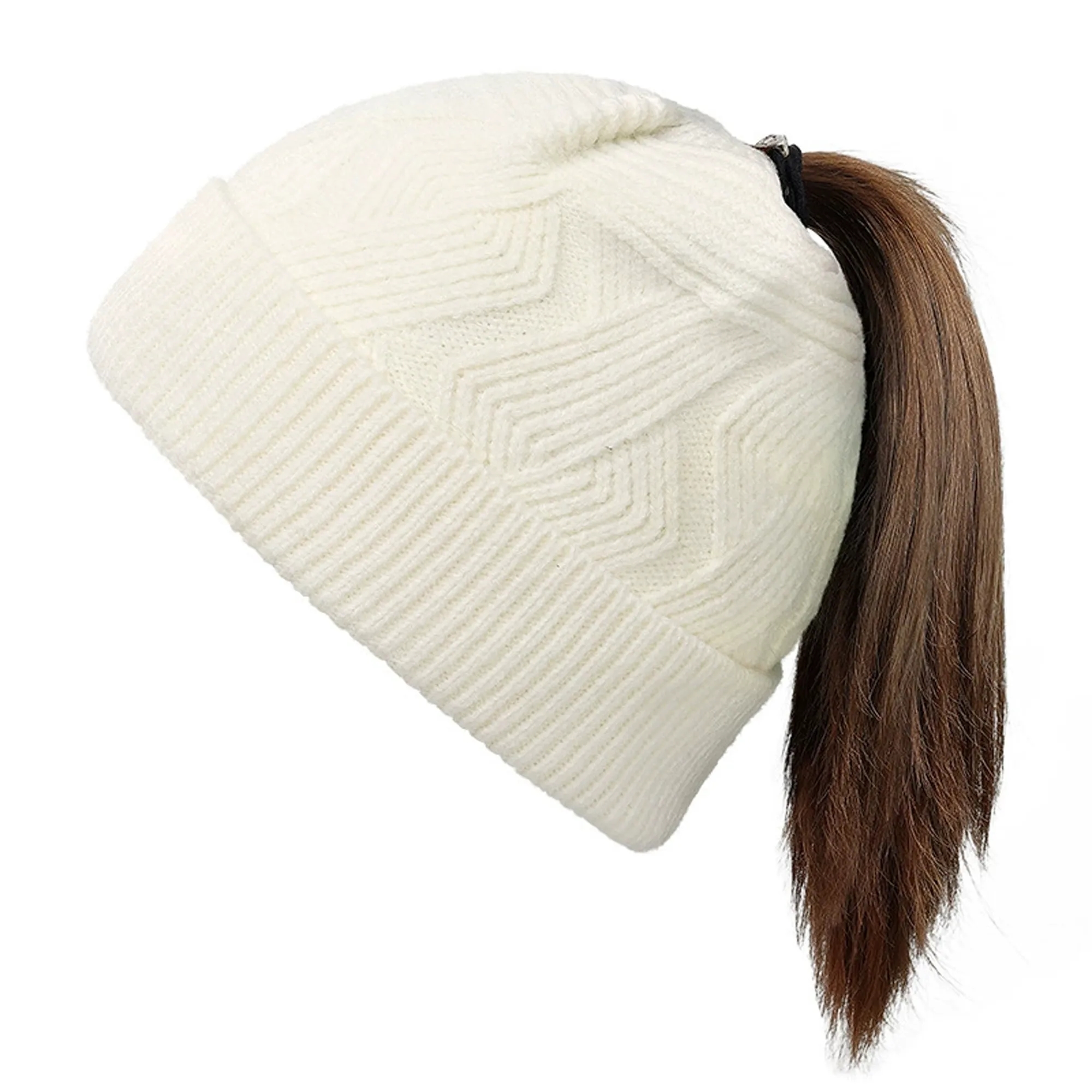 Ponytail Knitted Beanie Hat 4