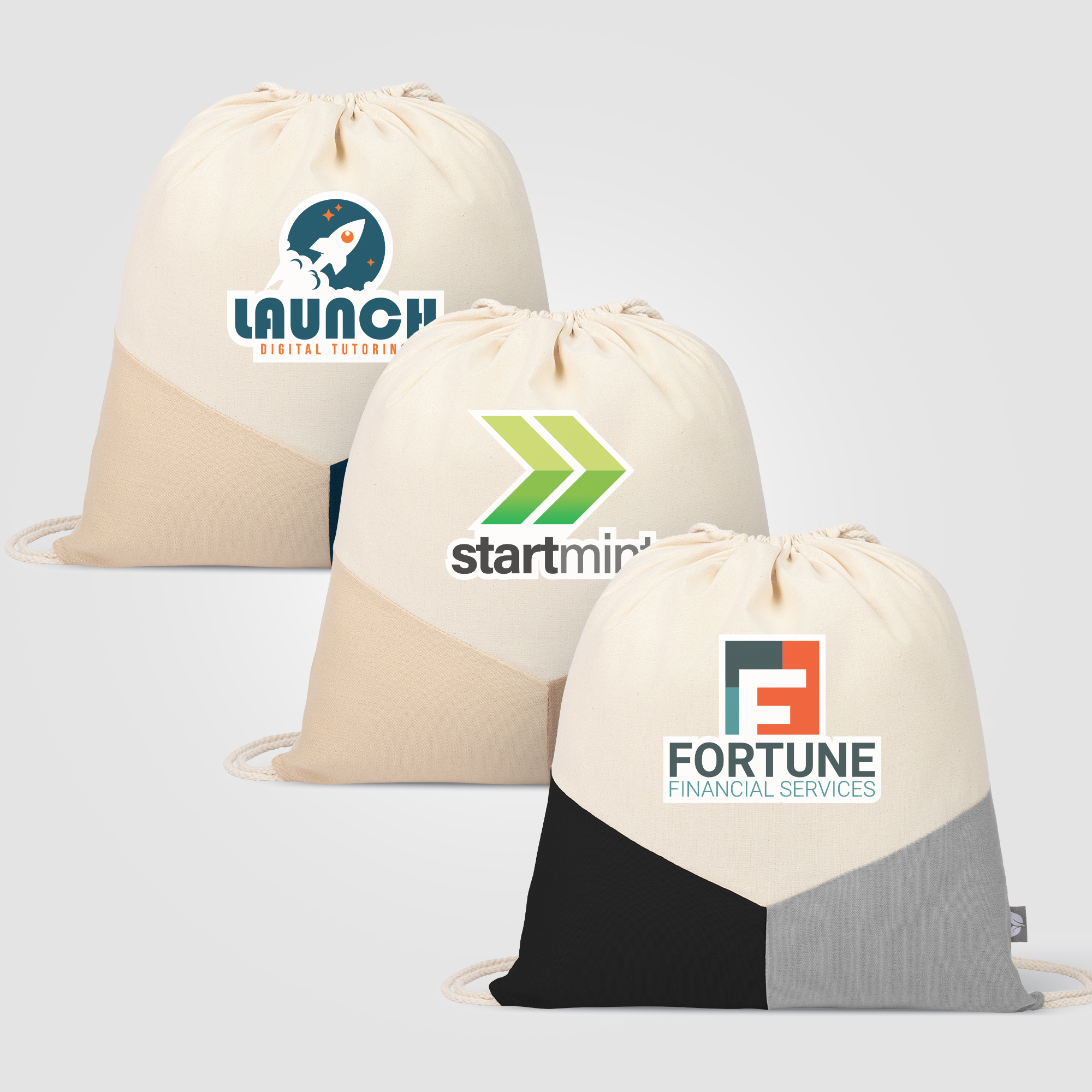 Triad - Multicolor Recycled Cotton  Drawstring Bag