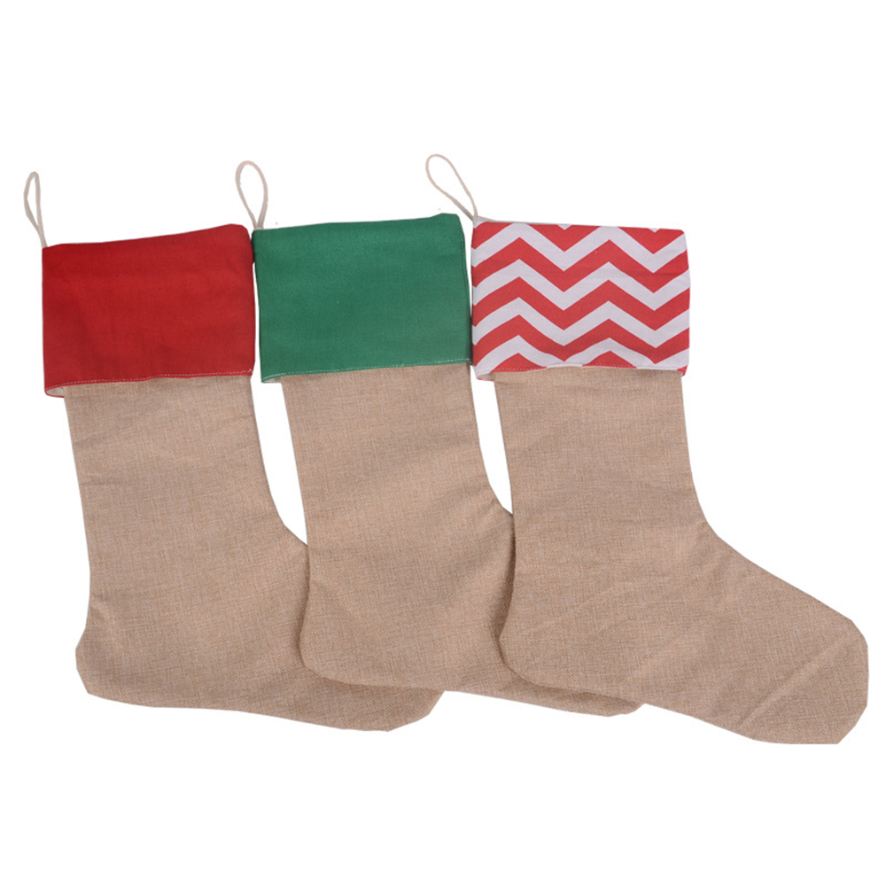 Linen Christmas Stocking Gift Bag