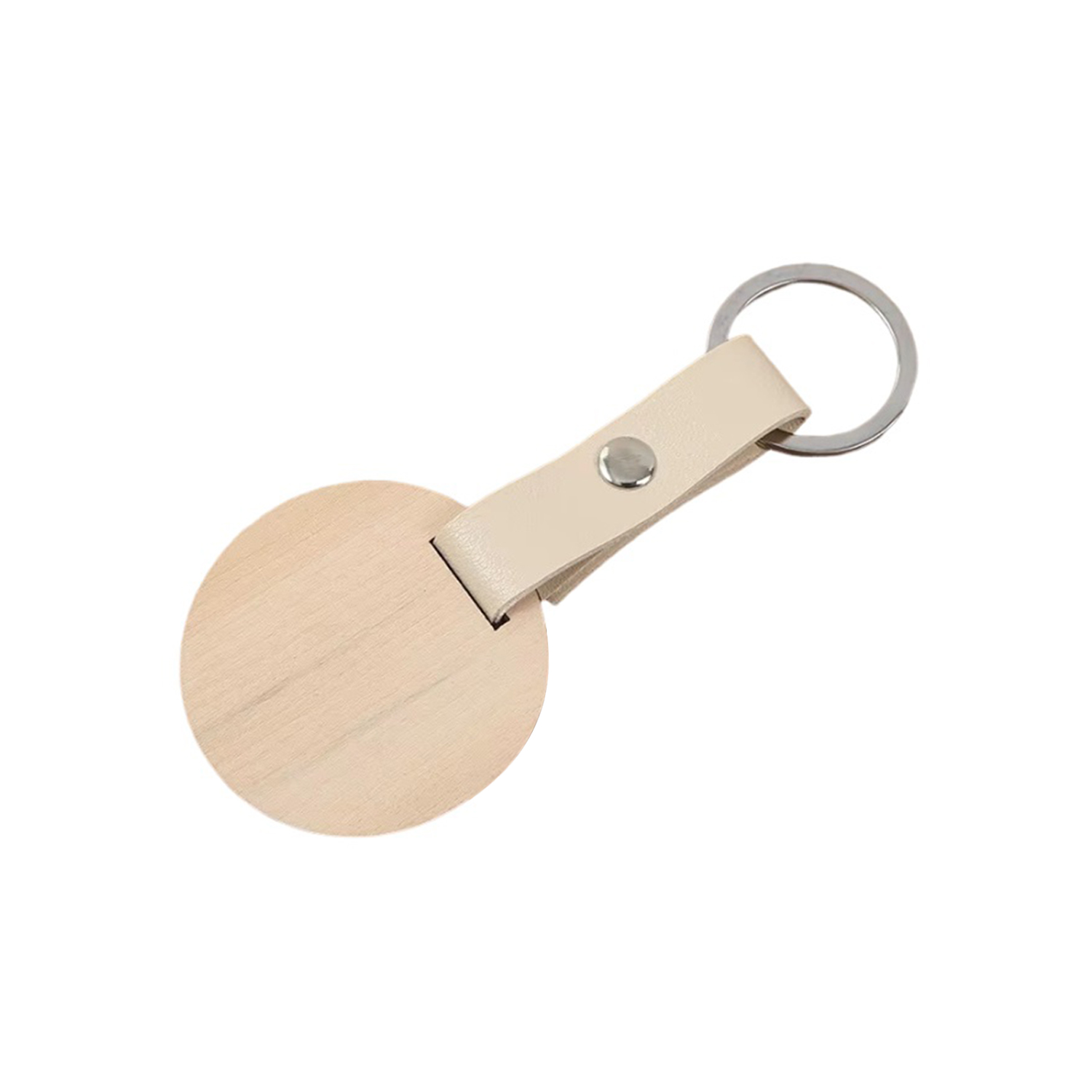 Round Shape Wooden PU Leather Keychain 4