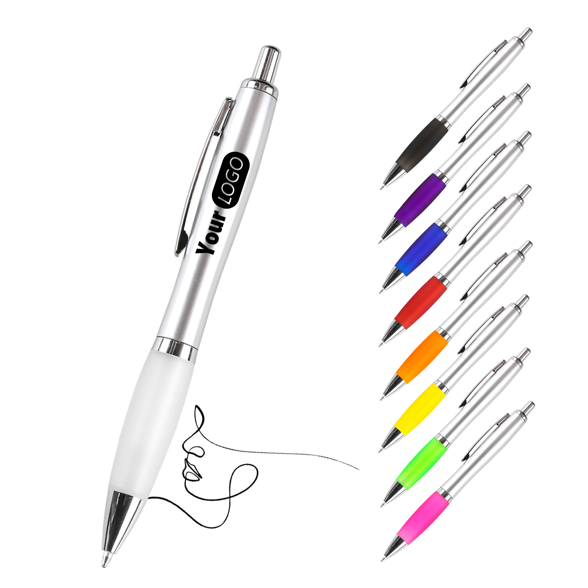 Retractable Plastic Ballpoint Pen With Colored Grip 4