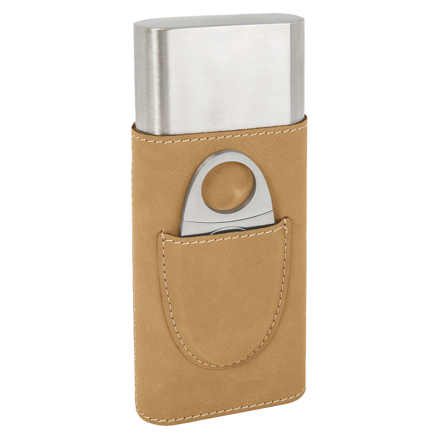 Light Brown Leatherette Cigar Case w/ Cutter 7