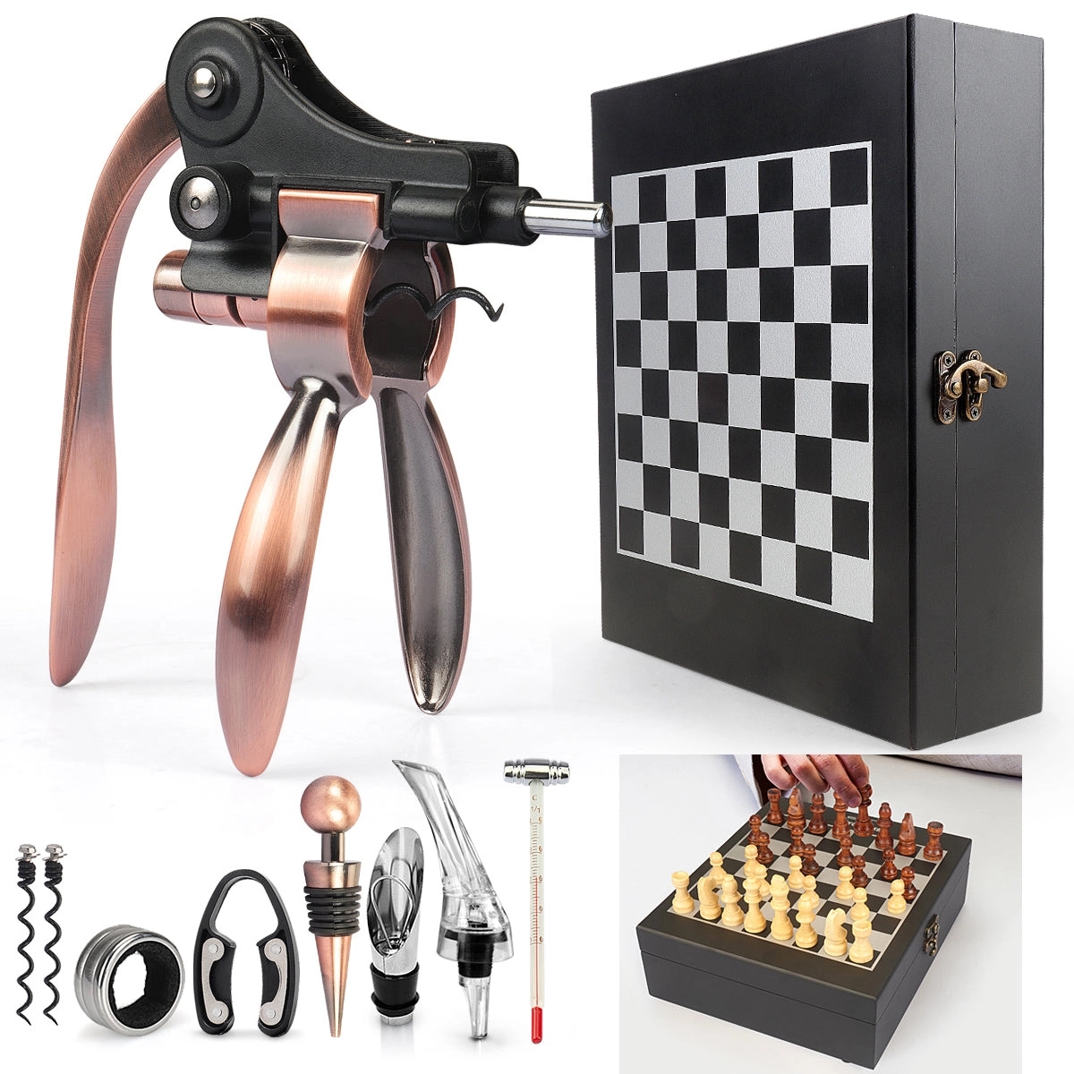 Custom Wooden Box Wine Accessories With Chess Set 10