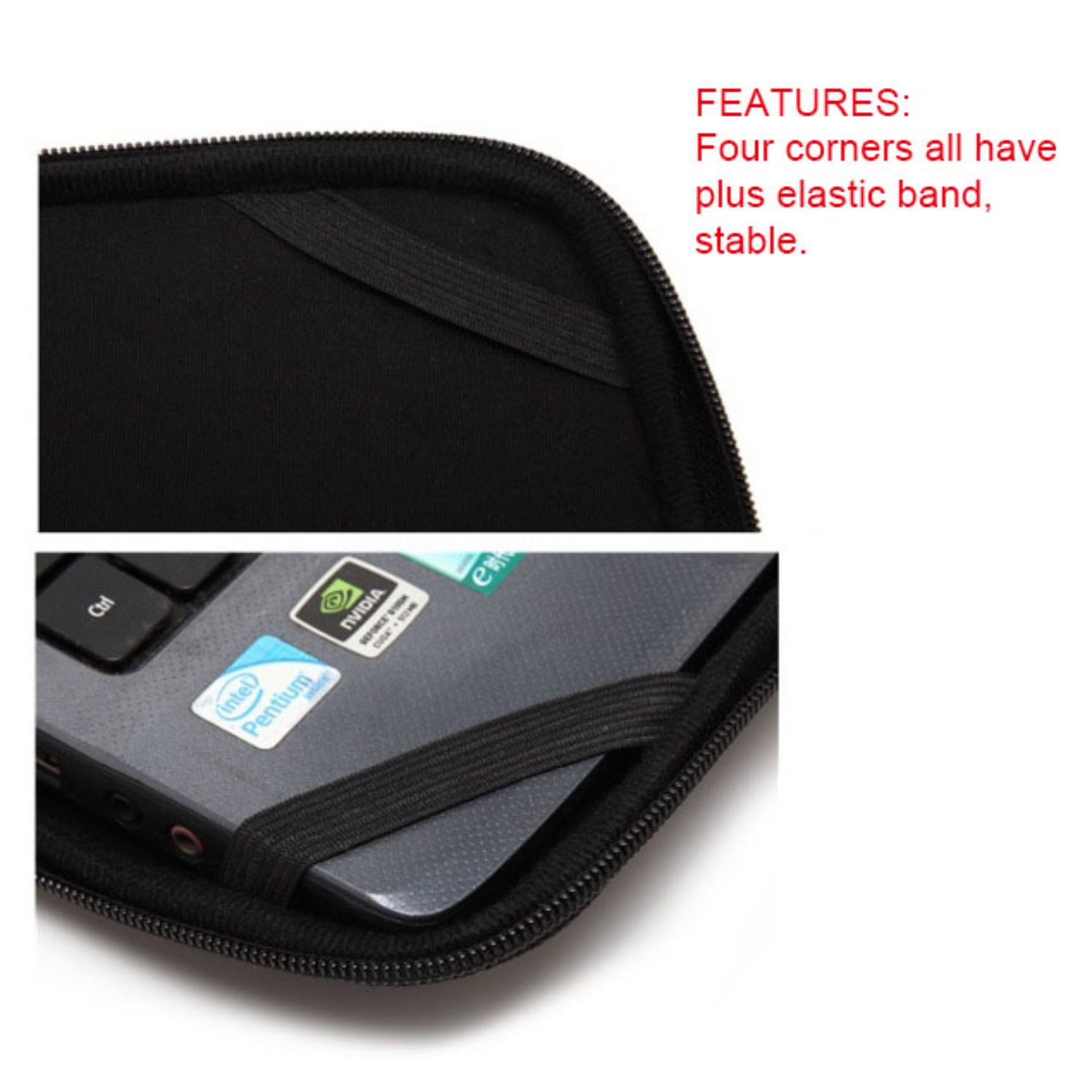 Neoprene padded zippered laptop sleeve w/ Elastic bands on inside 3